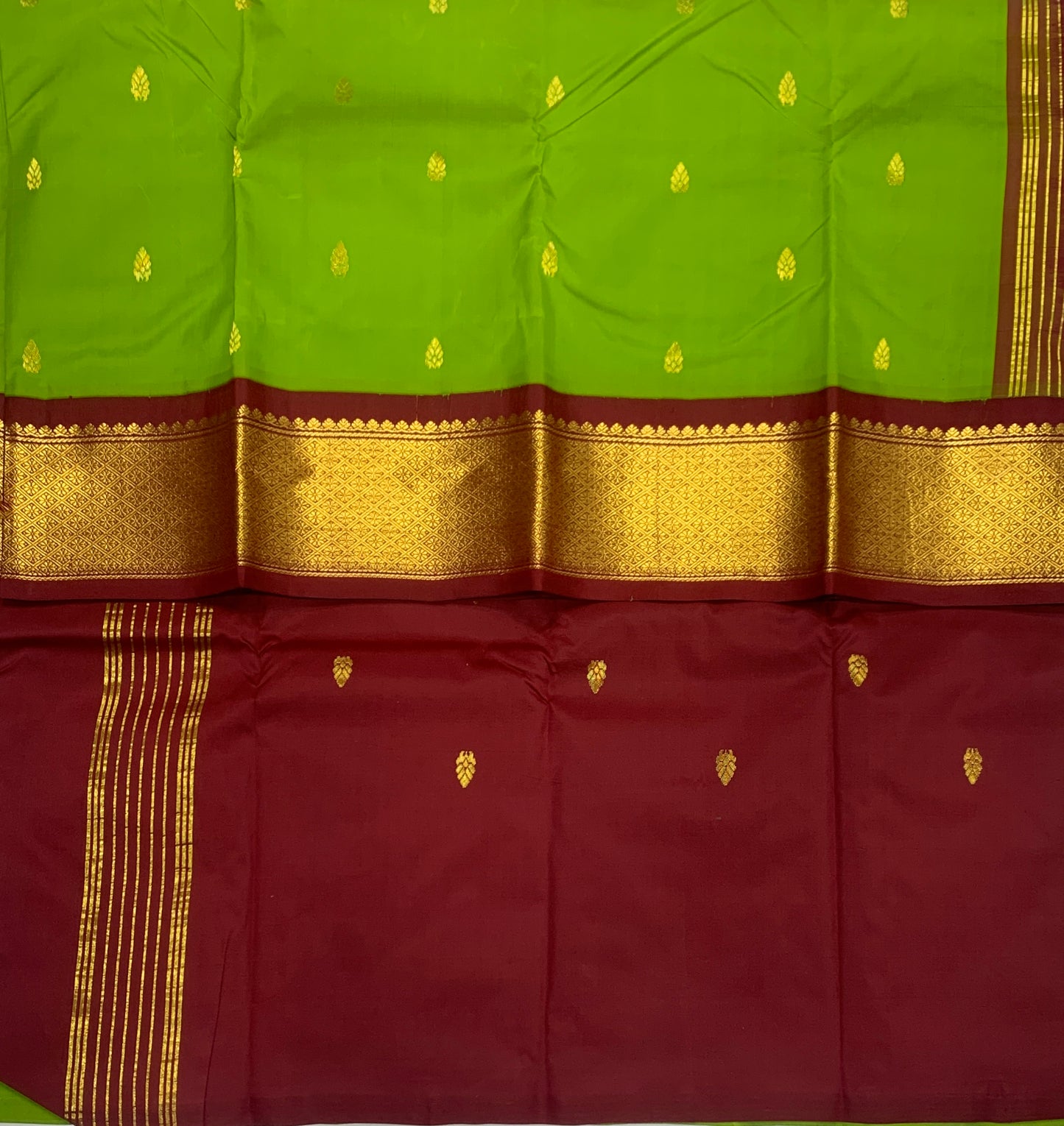 Semi Silk Saree Olive Green Colour with Brown and Golden Zari Border