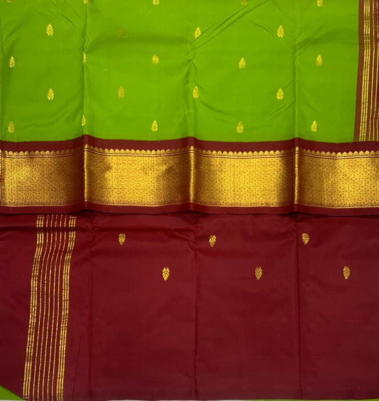 Semi Silk Saree Olive Green Colour with Brown and Golden Zari Border