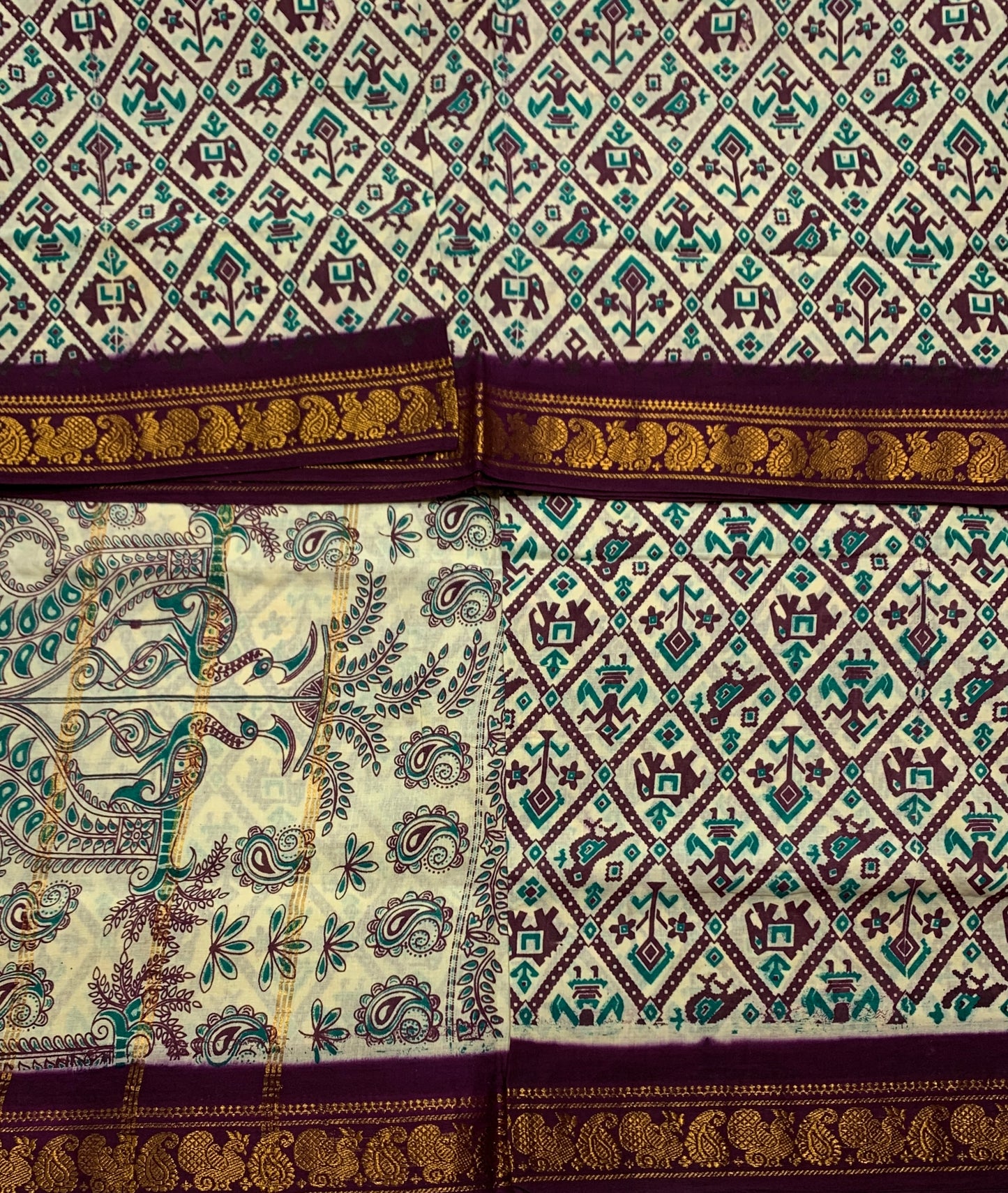 Chettinad Sungudi Cotton Cream Colour with Brown Colour Border