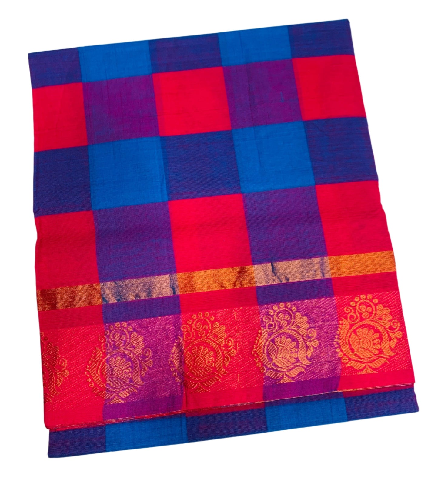Chettinad Cotton Saree Pink and Blue Colour with Checked Design