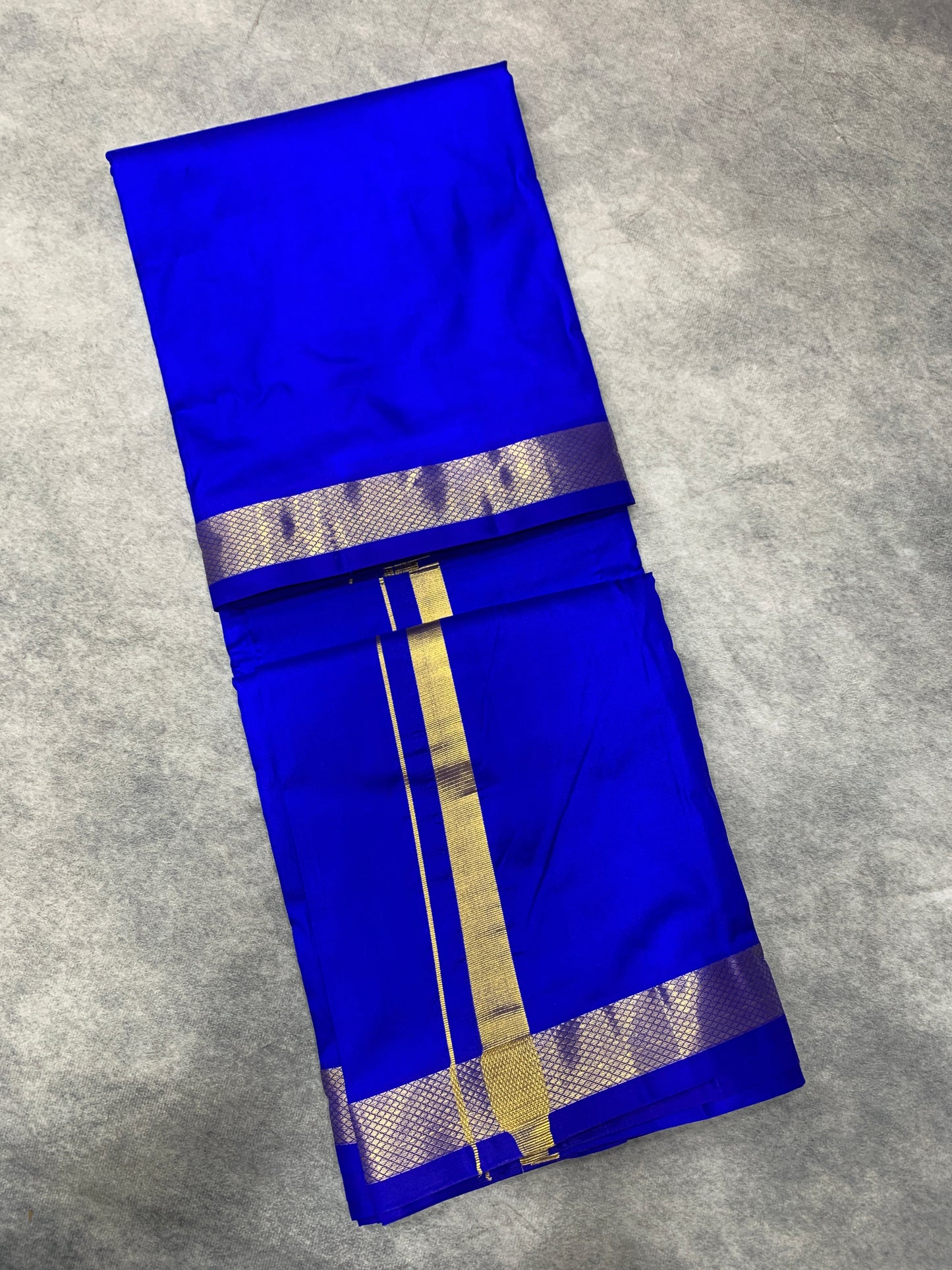 9X5 Pure Silk Dhoti Ink Blue with Golden Zari Border