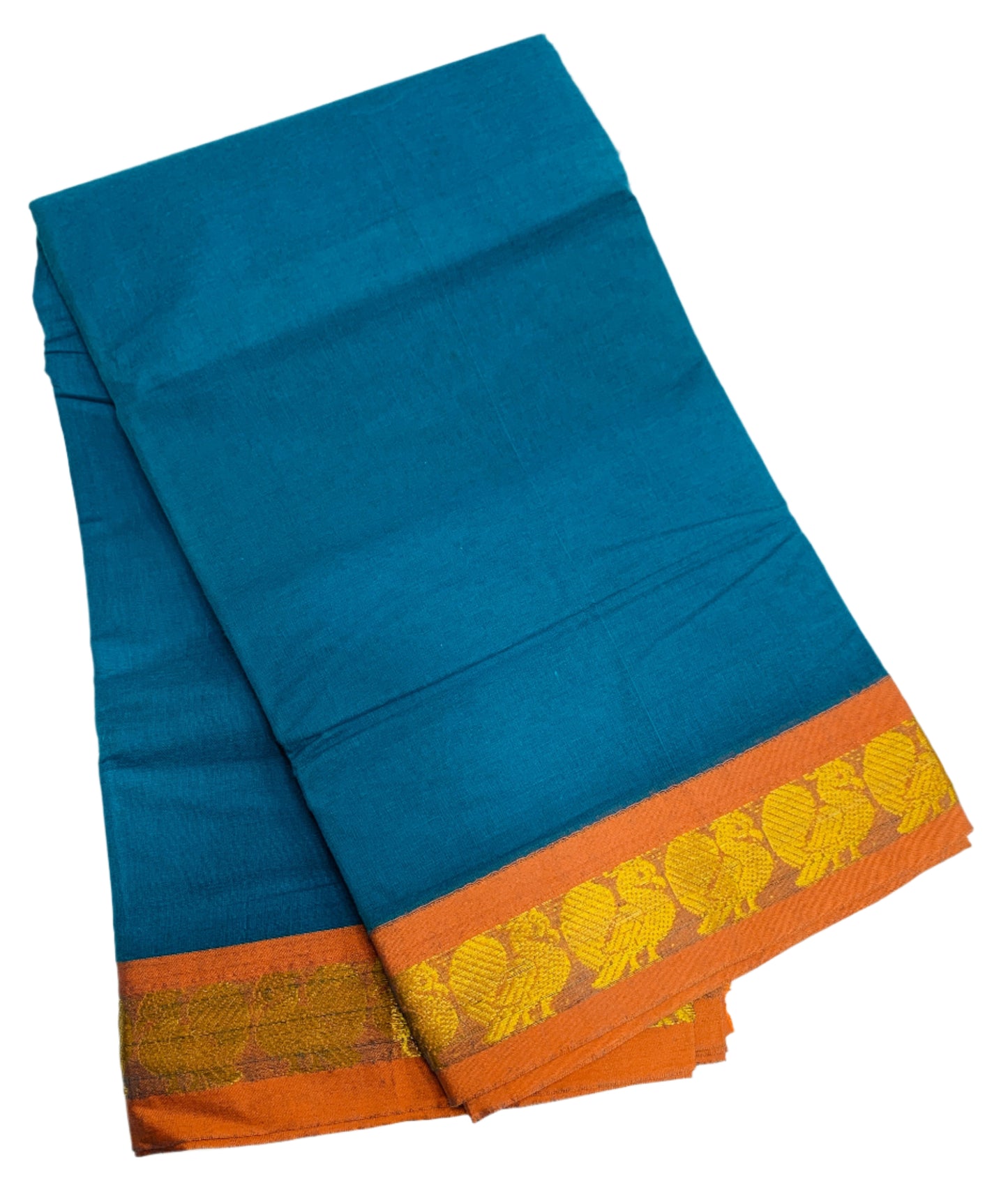 Chettinad Cotton Saree Rama Blue Colour with Orange Border