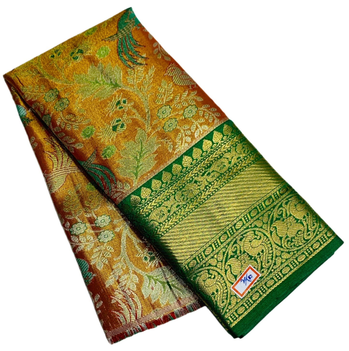 Golden Orange Shade Vegan Silk Kids Pattu Pavadai with Contrast Border for Newborn to 2 Years