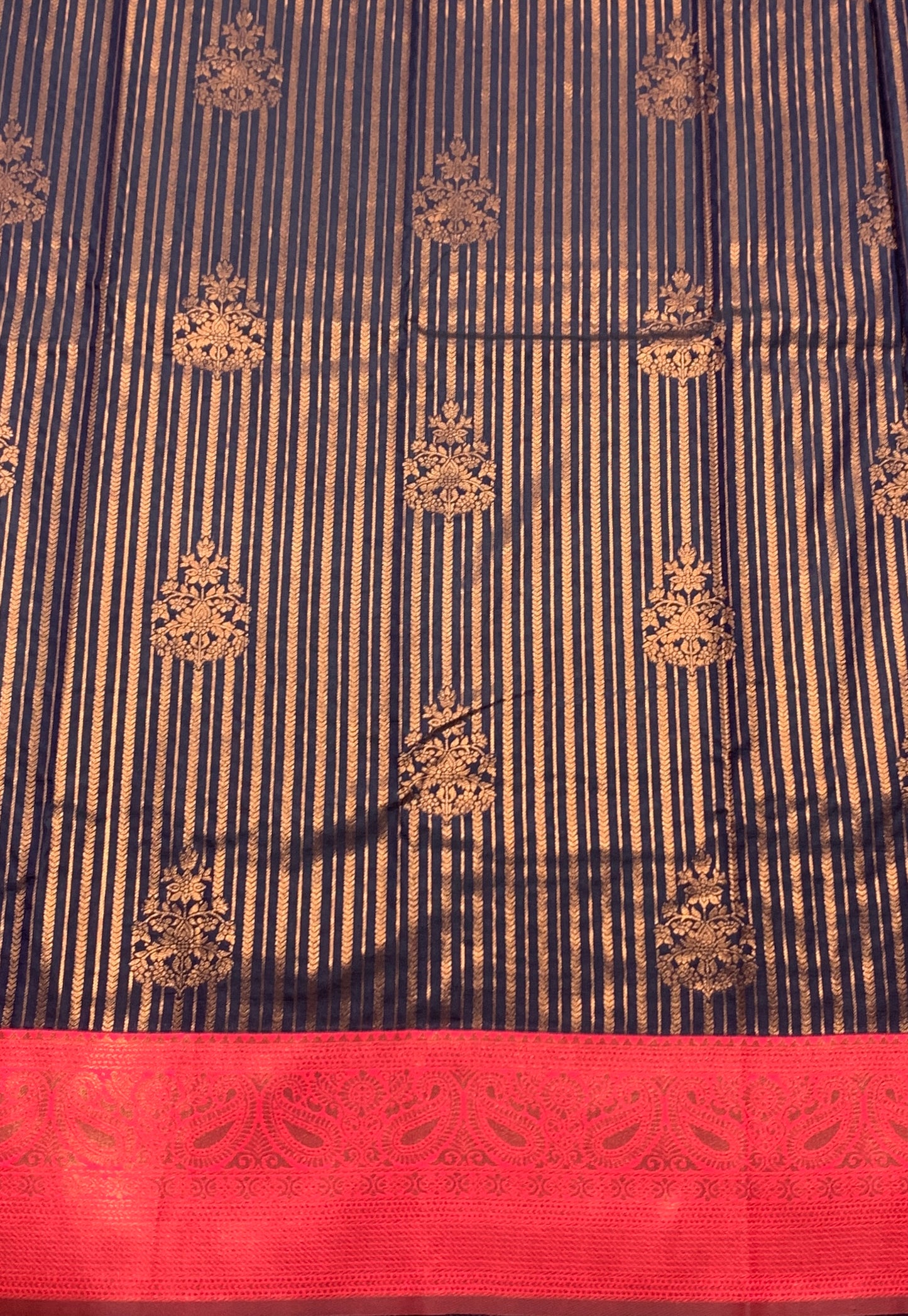 Soft Silk Casual Saree Navy Blue Colour with Peachish Pink Colour Border