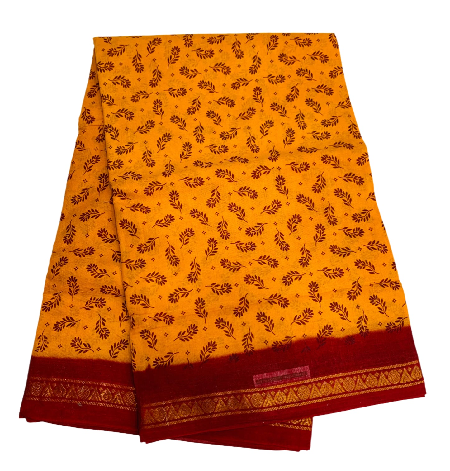 9 yards Cotton Saree Mango Yellow Colour with Maroon Border