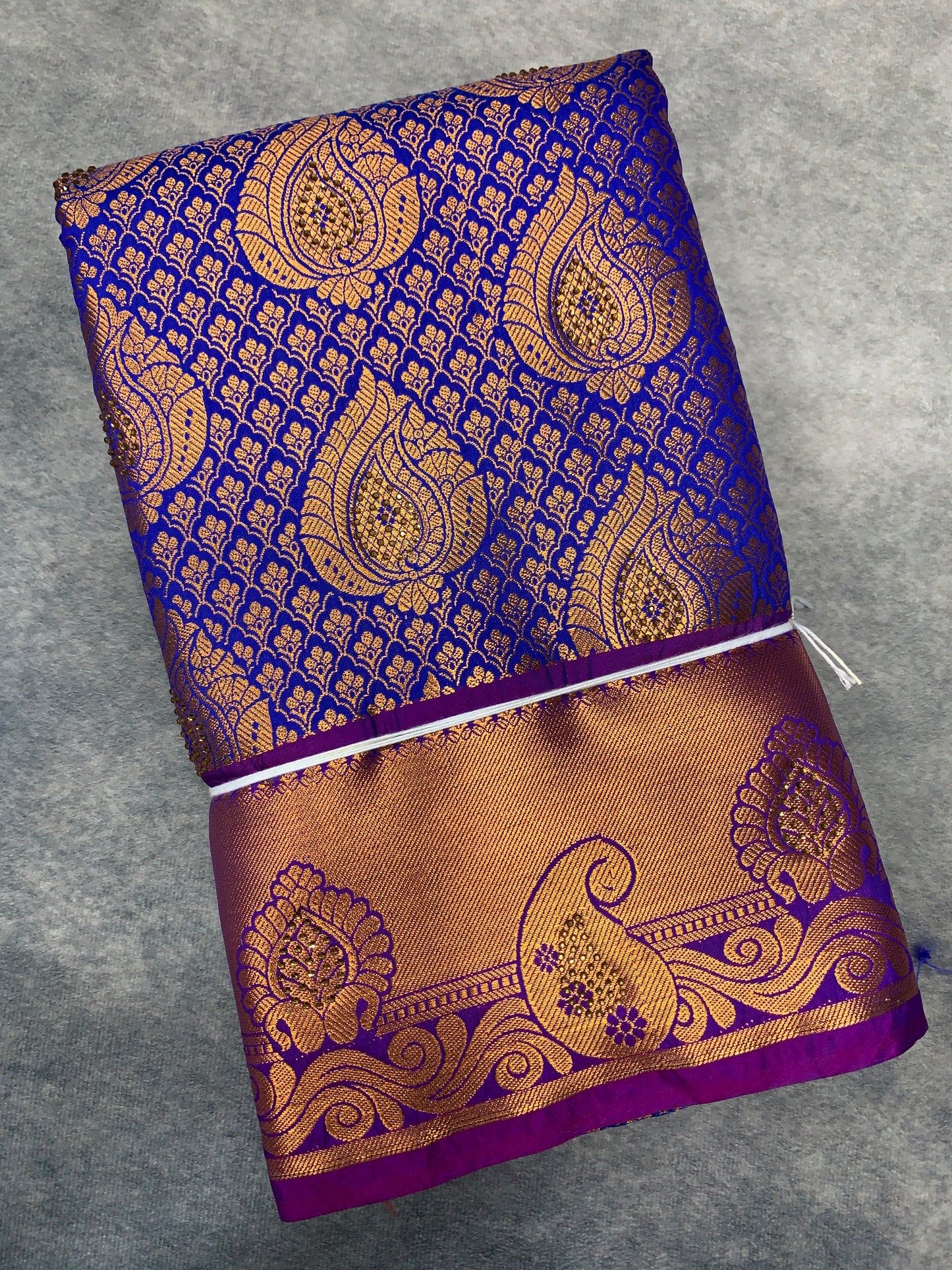 Vegan Silk Saree Blue Colour with Copper and Magenta