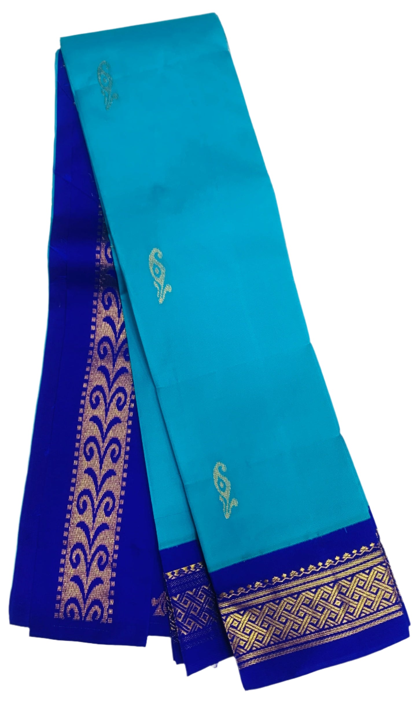 Semi Silk Saree Sky Blue Colour with Blue and Gold Zari Border