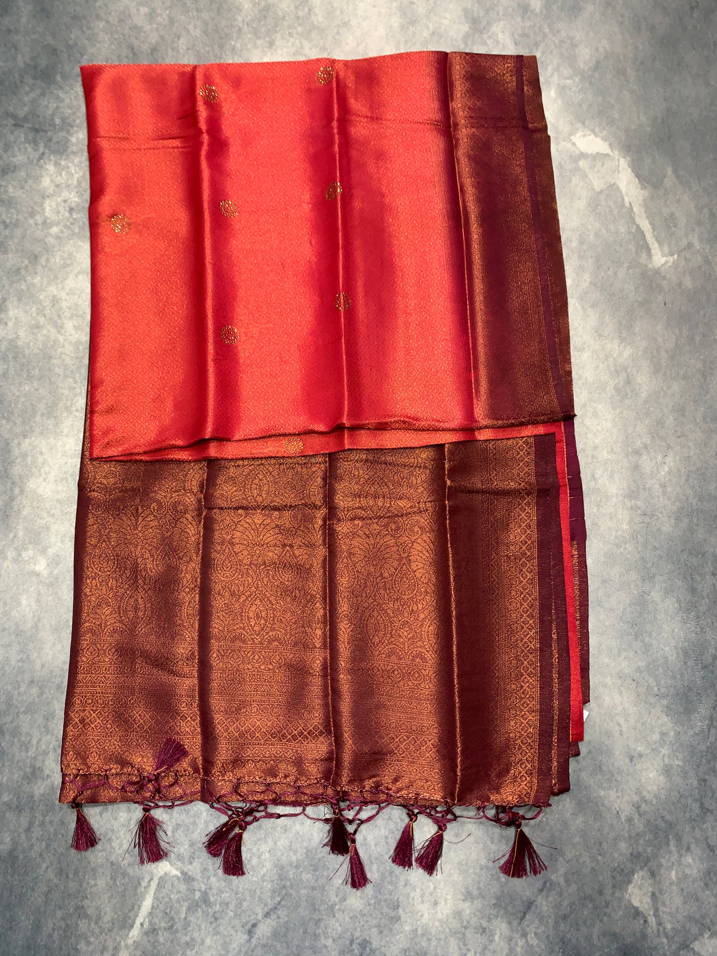 Soft Silk Saree Red Colour and Stone Work with Brown Colour Pallu