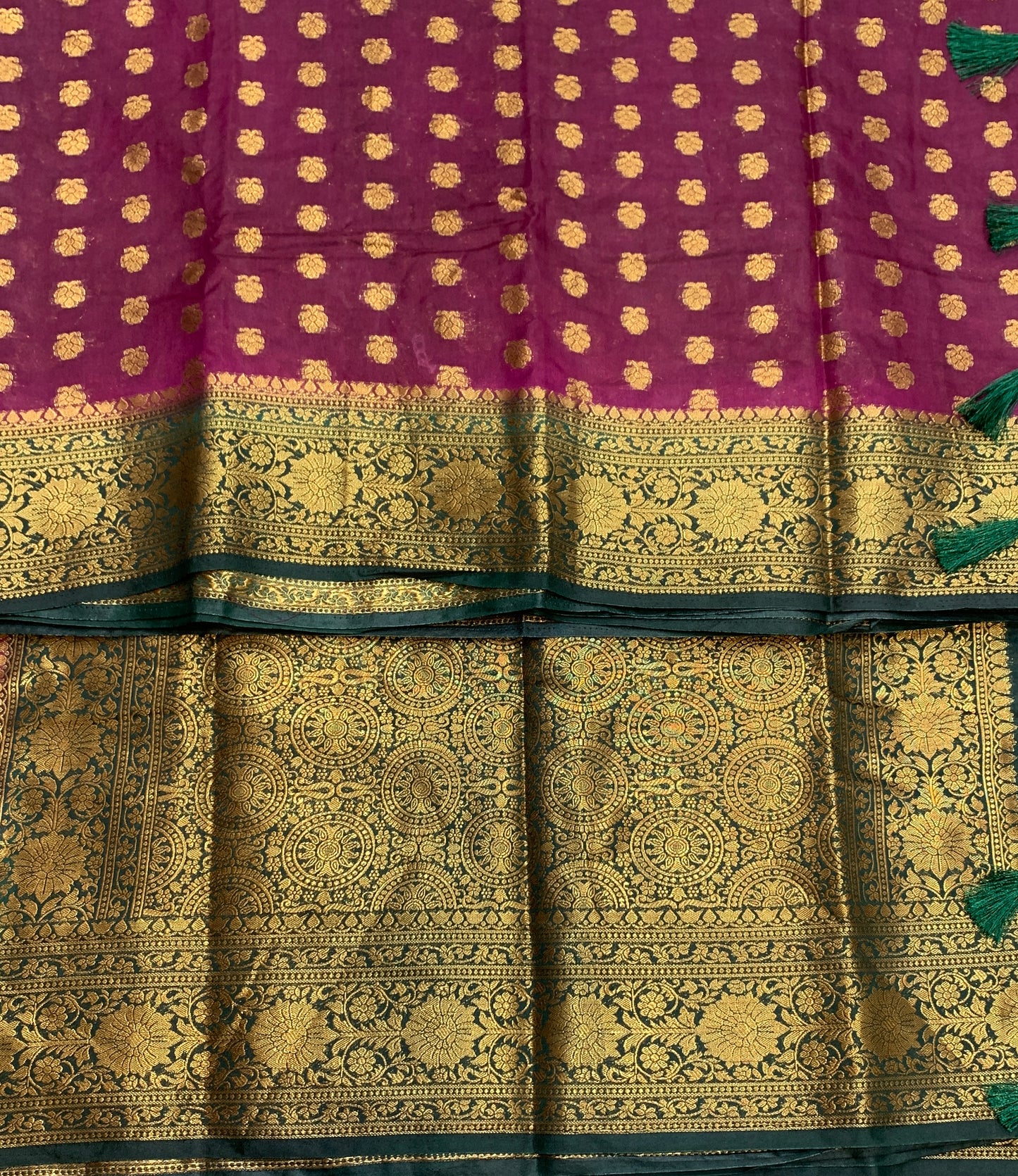 Crepe Saree Magenta Colour with Green Border