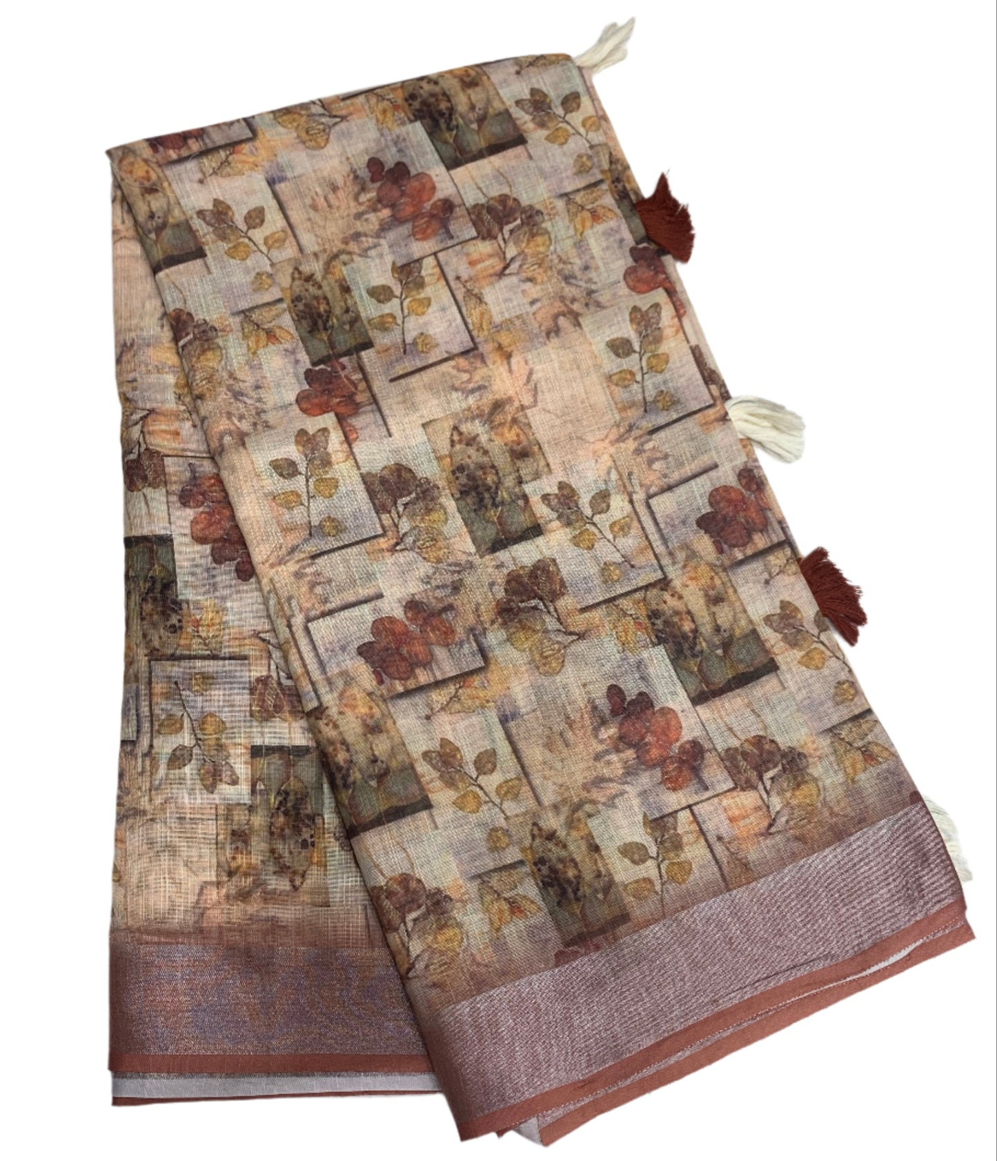 Jute Cotton Saree Brown Shade with Thread Border