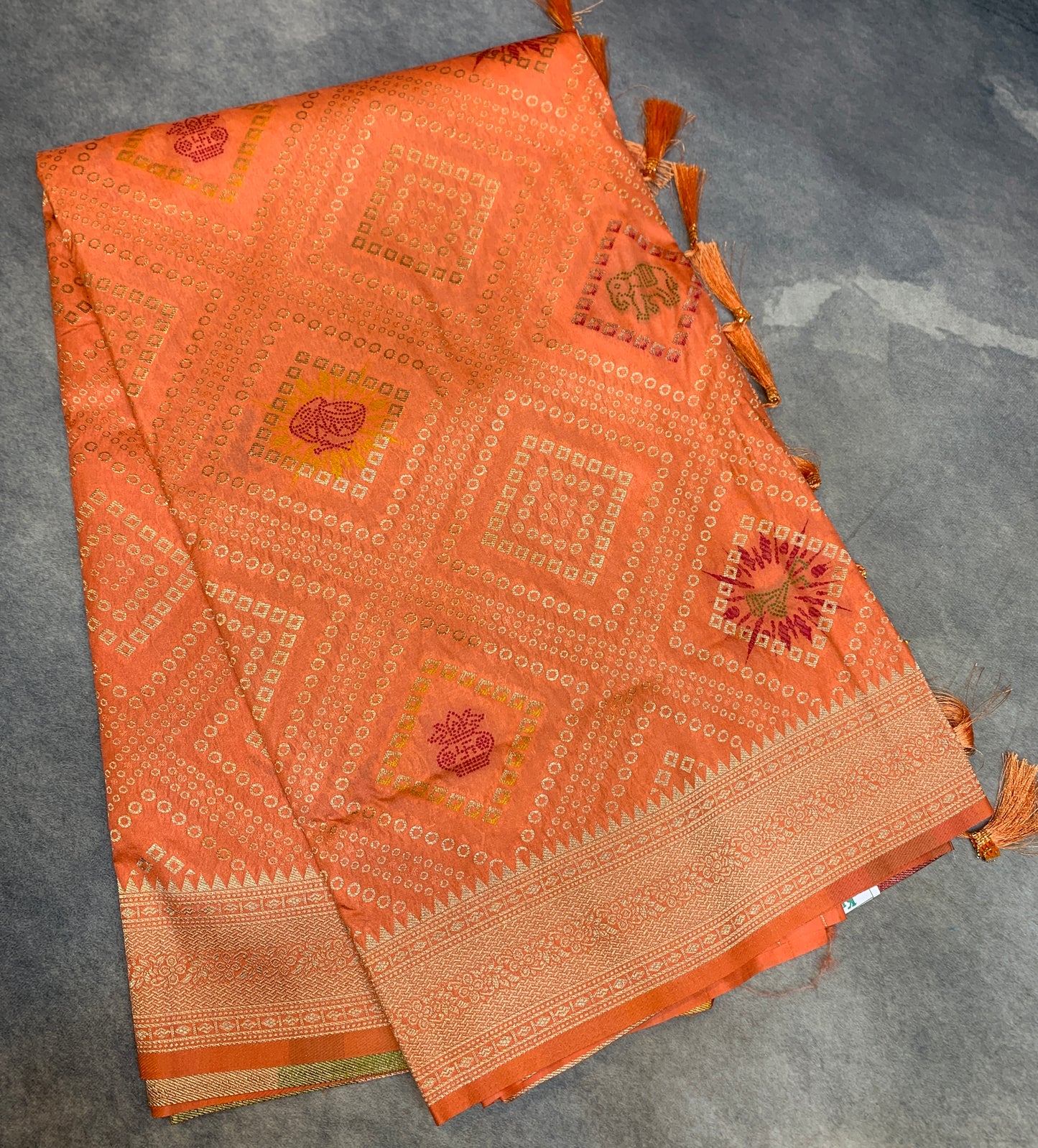 Banaras Soft Silk Saree Light Orange Colour with Sliver Colour Floral Design Border