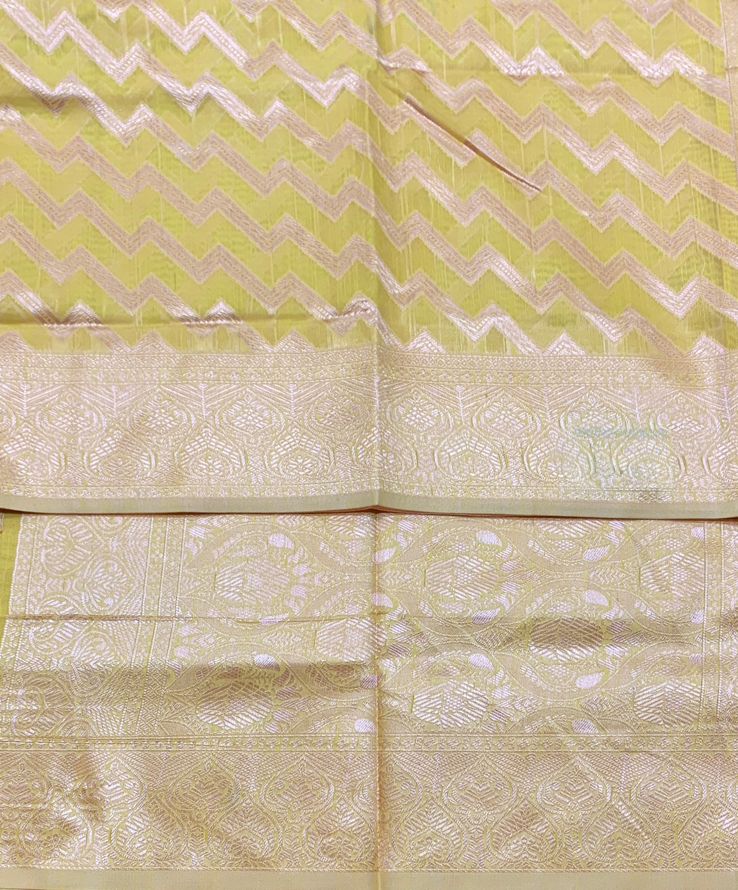 Banaras Katan Saree Yellow Colour with Katan Work Border