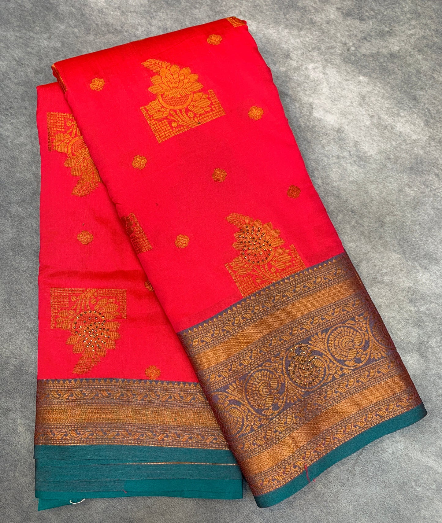 Soft Silk Casual Saree Peach Pink Colour with Rama Green and Golden Colour Border