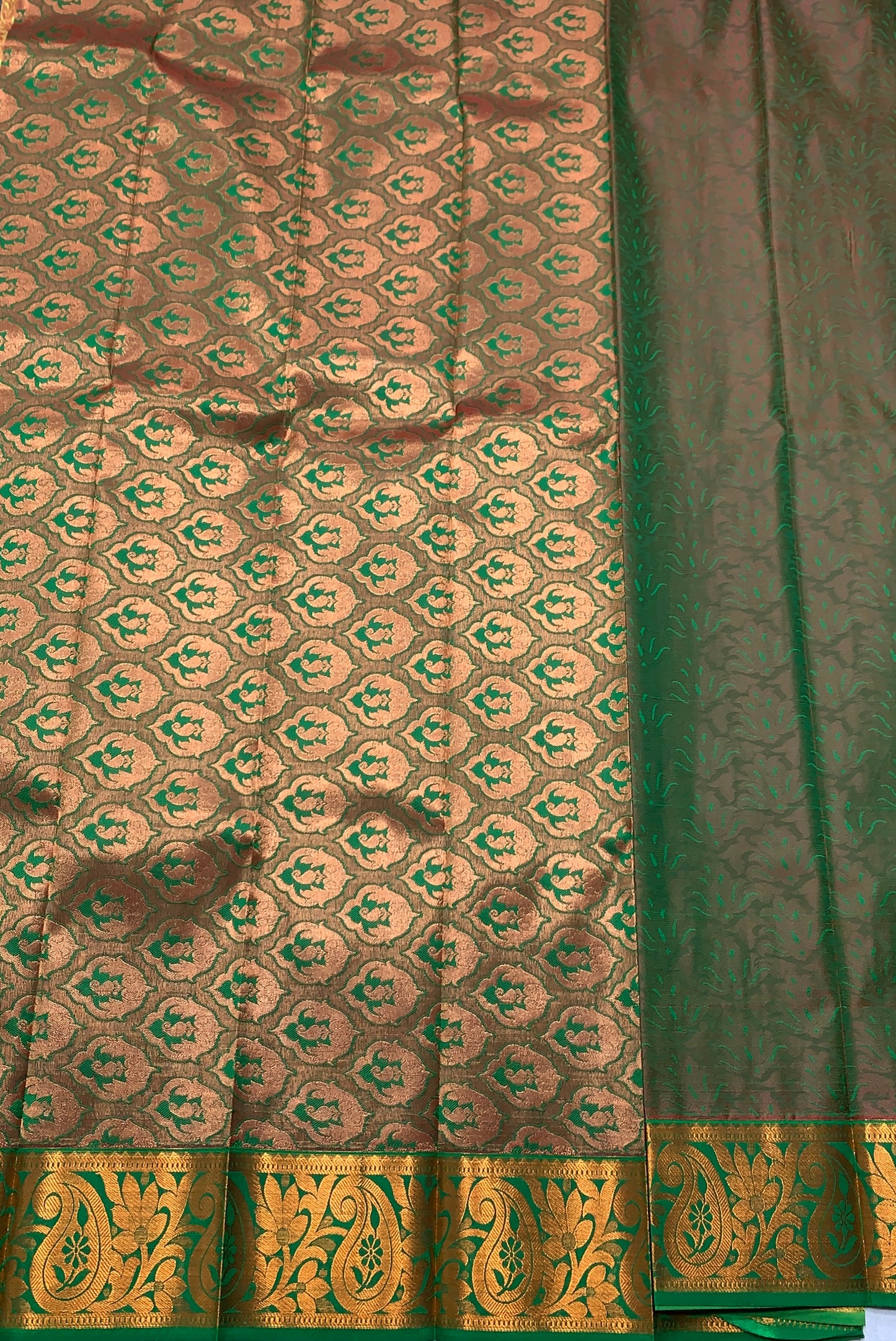 Vegan Silk Saree Apple Green shade with Copper Border