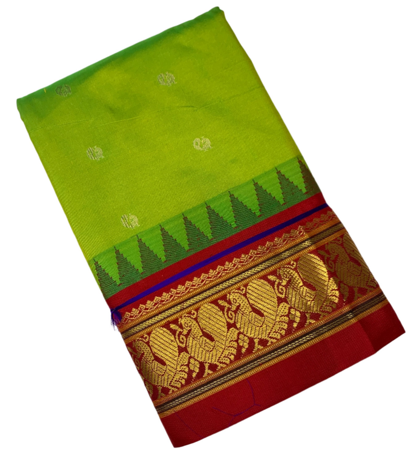 Pure Kanchipuram Silk Saree Light Green Colour with Contrast Red Annam Border