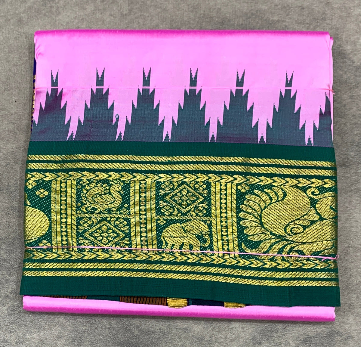 6 Mulam Silk Pooja Towel Baby Pink Colour with Ganga Jamuna Korvai Border