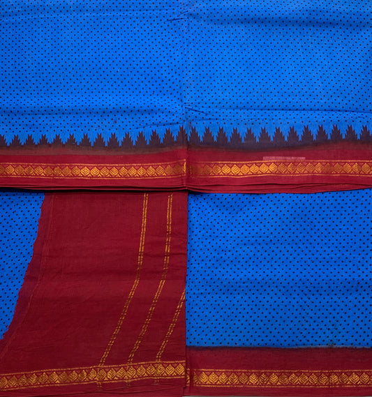 9 yards Cotton Saree Sky Blue Colour with Maroon Border