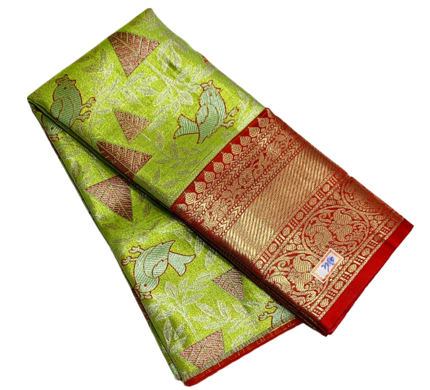 Apple Green Shade Vegan Silk Kids Pattu Pavadai with Contrast Border for Newborn to 2 Years