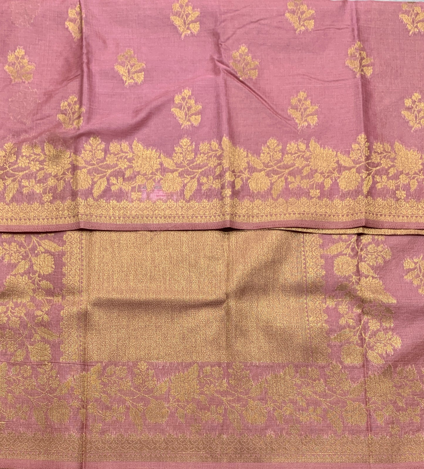 Kora Silk Saree Onion Pink Colour with Flower Design Border