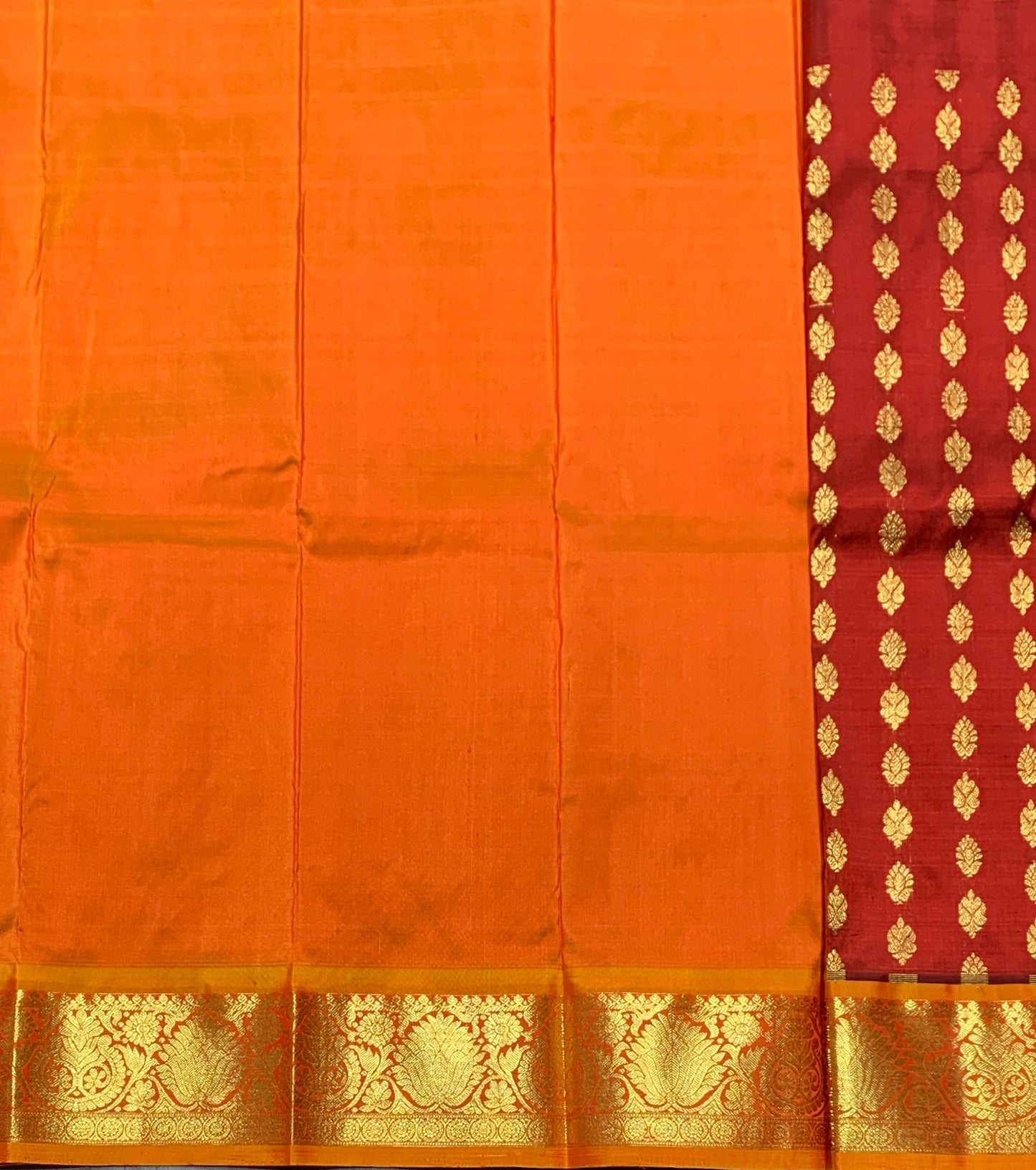 Maroon Shade Pure Kanchipuram Kids Pattu Pavadai with Contrast Border for Newborn to 2 Years