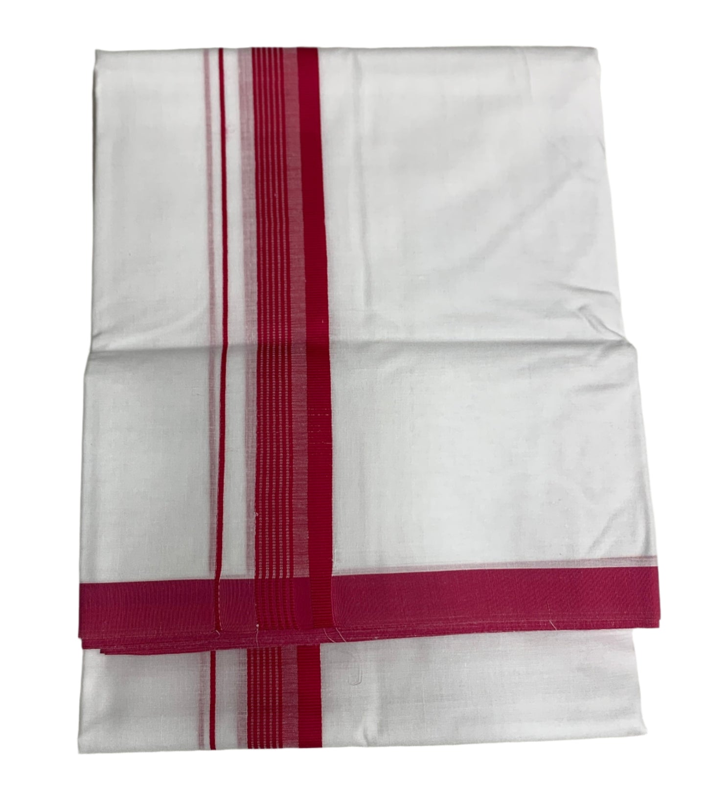 8 Mulam White Cotton Dhoti with Large Pink Border