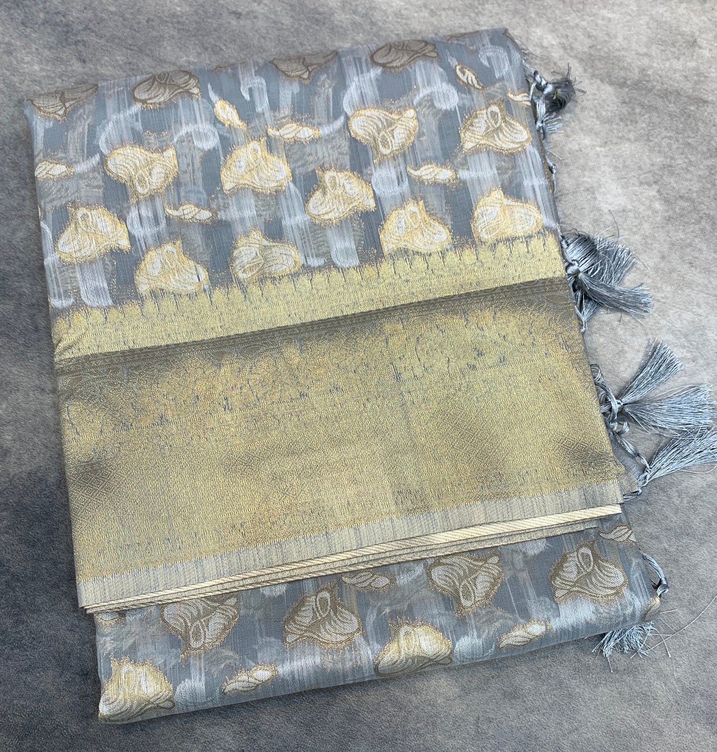Banaras Katan Saree Gray Colour with Katan Work Border