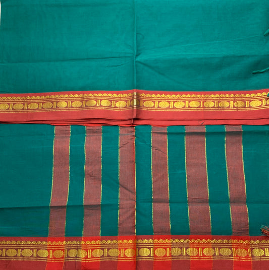 Chettinad Cotton Saree Rama Green Colour with Maroon Border