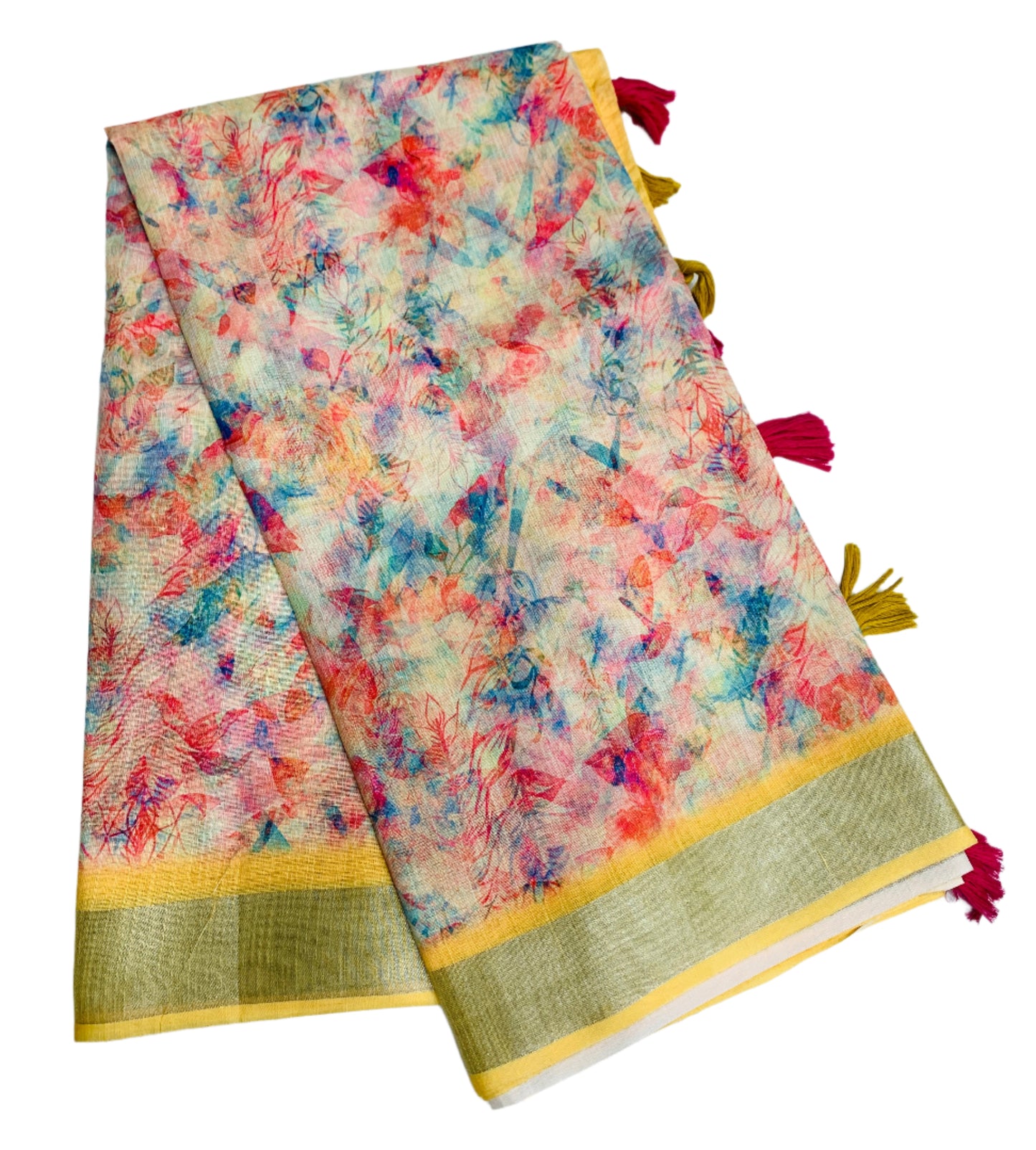 Jute Cotton Saree Yellow Colour with Thread Border