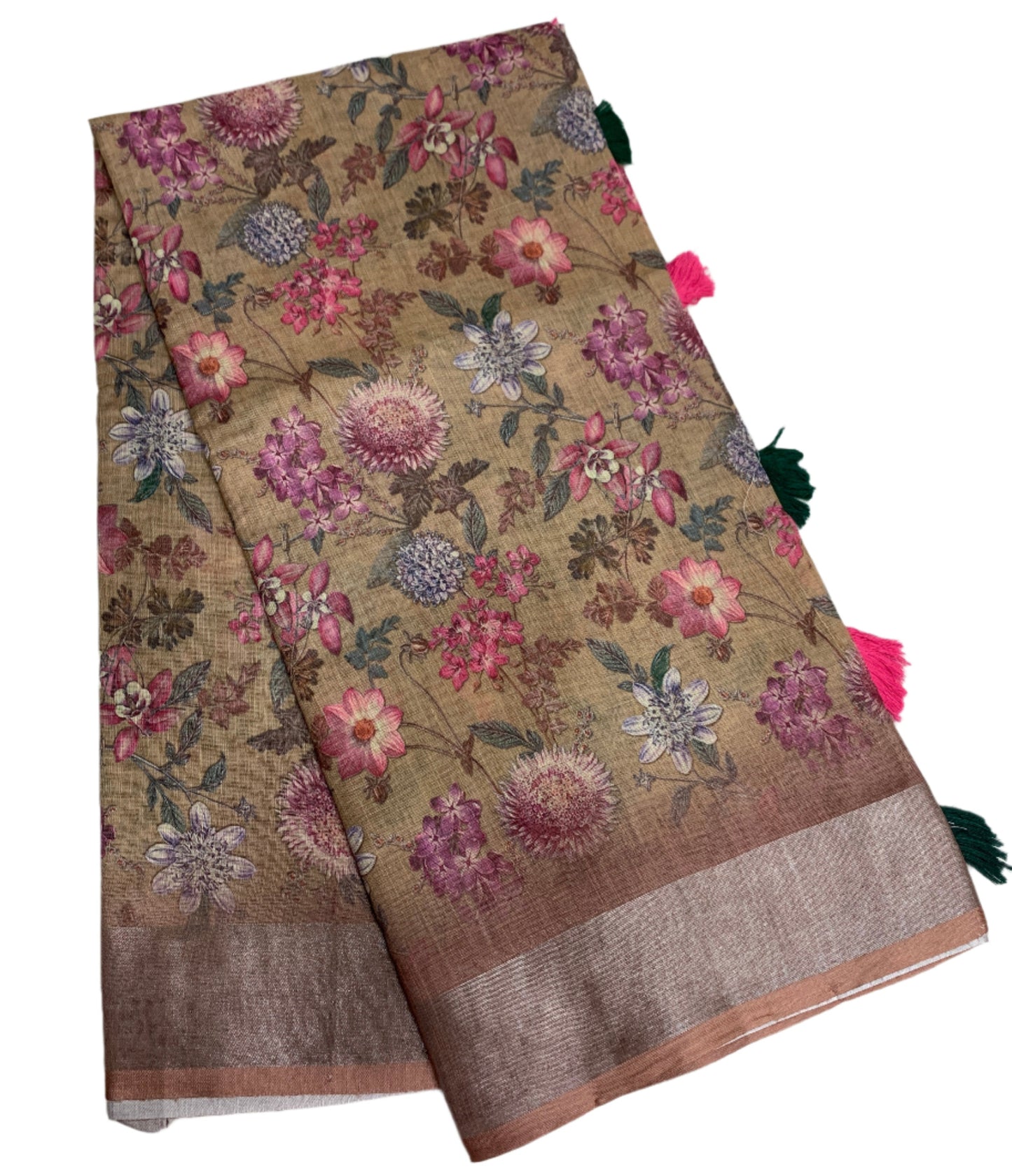 Jute Cotton Saree Brown Colour with Thread Border