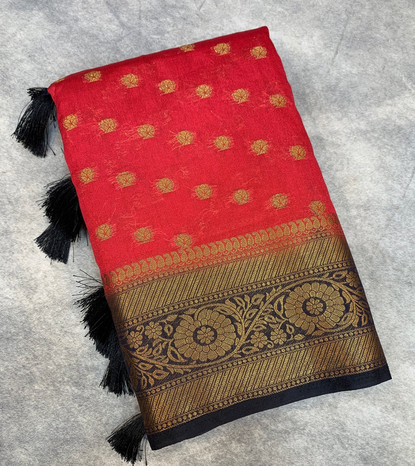 Crepe Saree Red Colour with Block Border