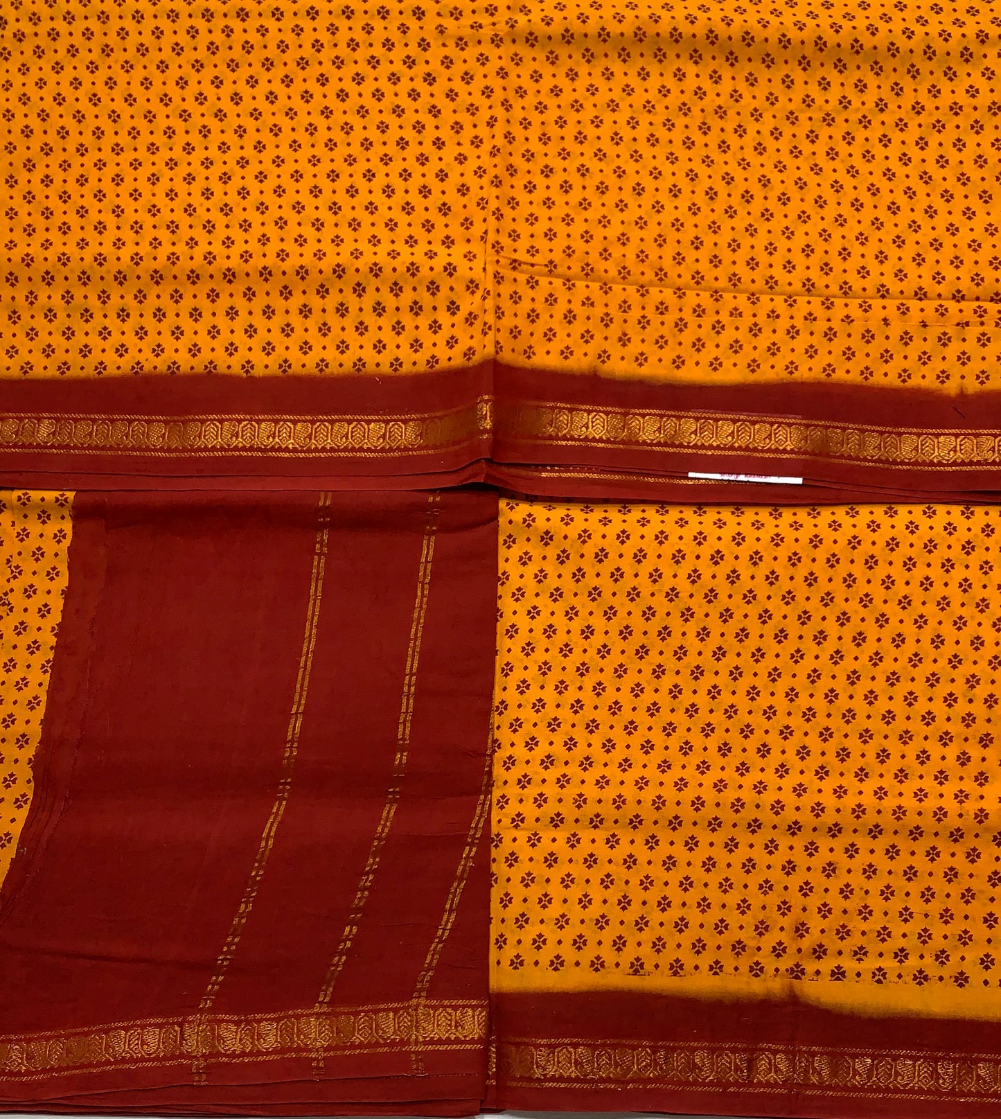 9 yards Cotton Saree Mango Yellow Colour with Maroon Border