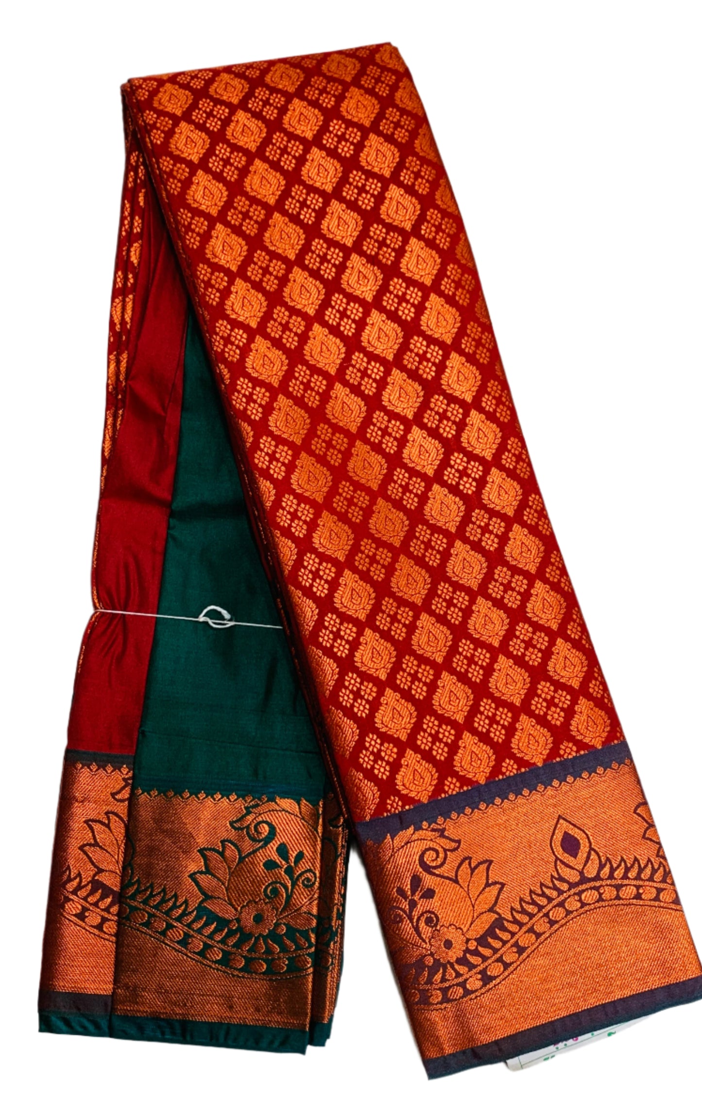 Vegan Silk Saree Maroon Colour with Copper and Green Border