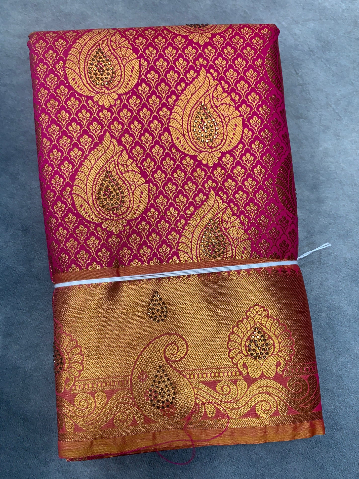 Vegan Silk Saree Pink Colour with Copper and Golden Yellow Border