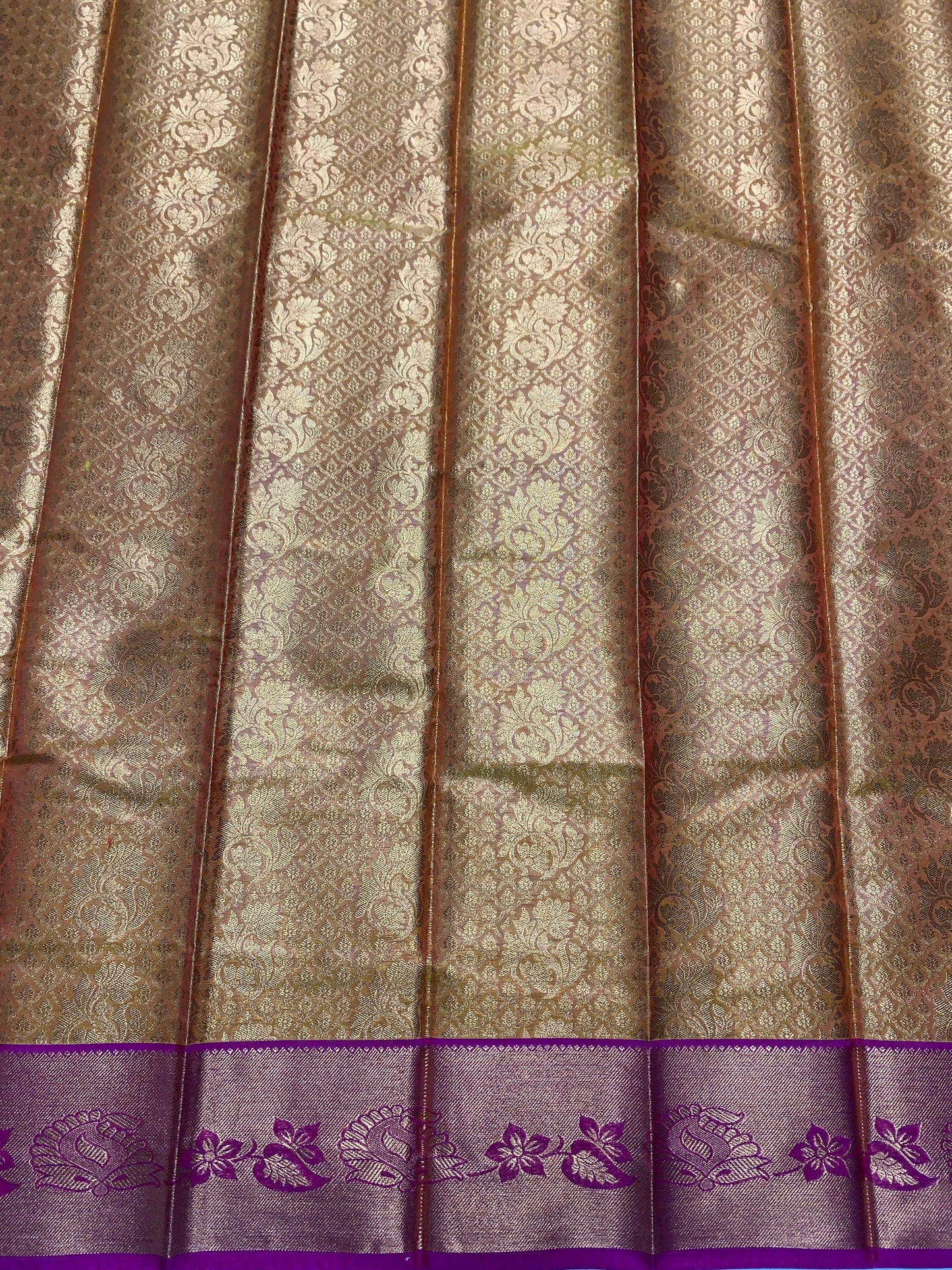Vegan Silk Saree Golden Yellow Colour with Copper and Pink Border