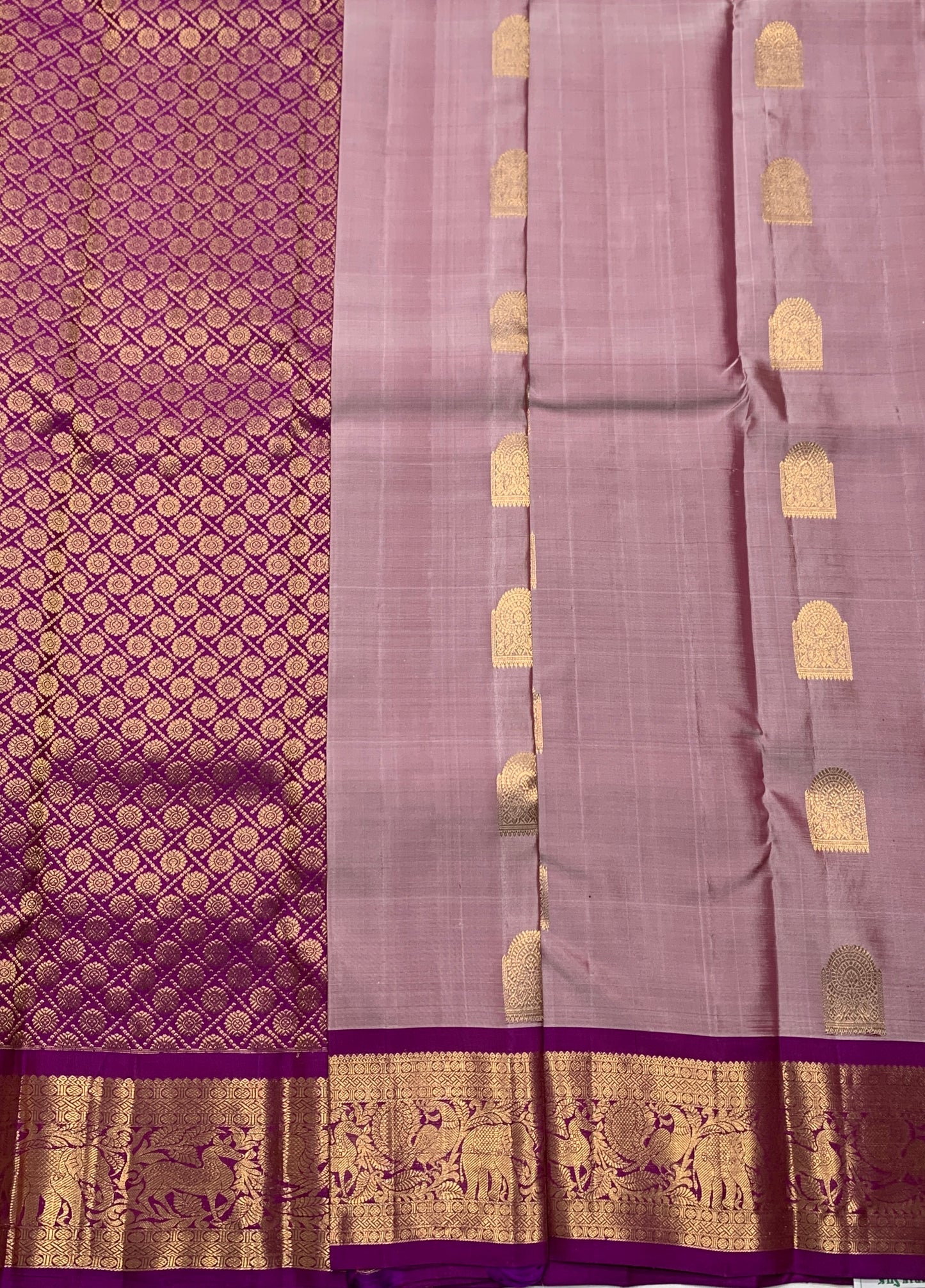 Pure Kanchipuram Silk Onion Pink Colour with Purple Border