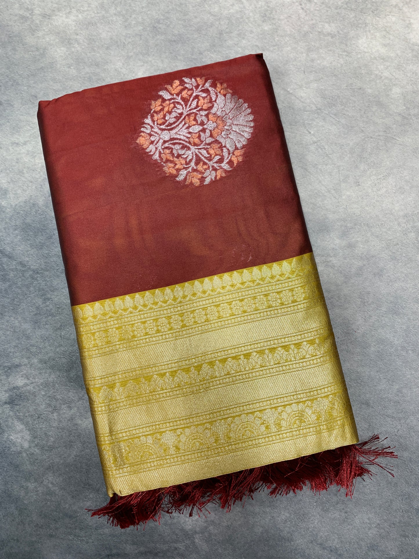 Paper Silk Saree Maroon Colour with Borderless