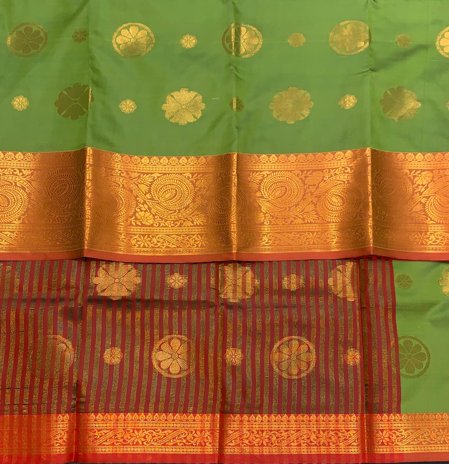 Soft Silk Casual Saree Olive Green Colour with Maroon Border