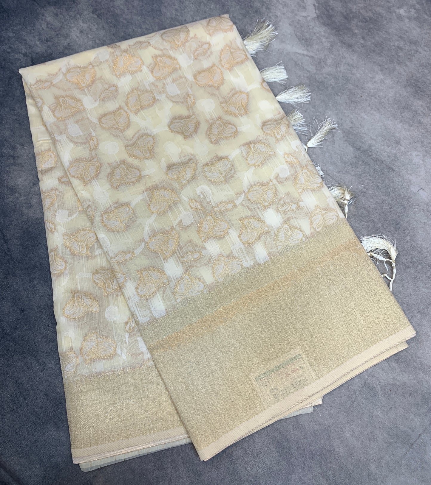 Banaras Katan Saree Off White Colour with Katan Work Border