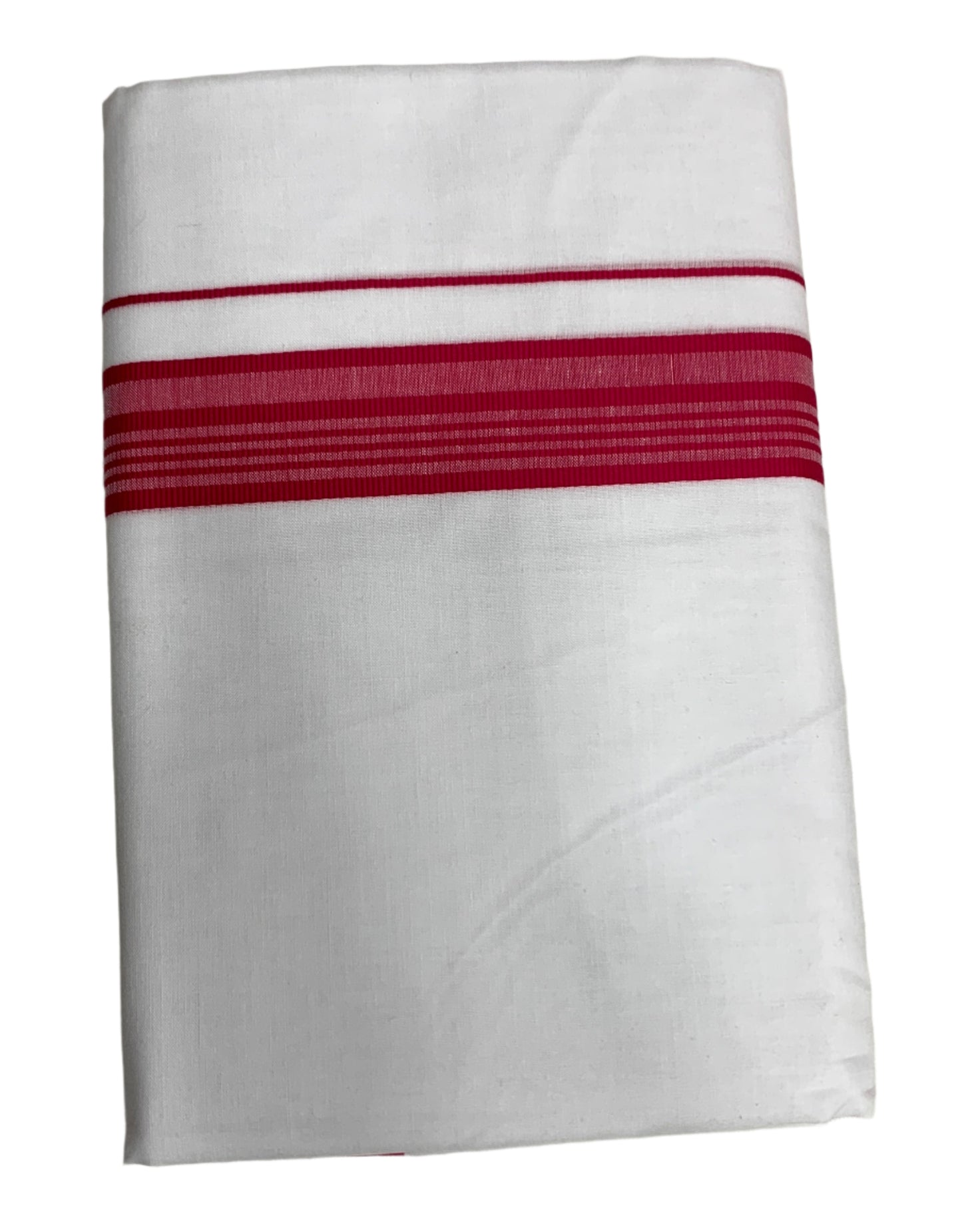 8 Mulam White Cotton Dhoti with Large Pink Border