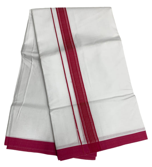 8 Mulam White Cotton Dhoti with Large Pink Border
