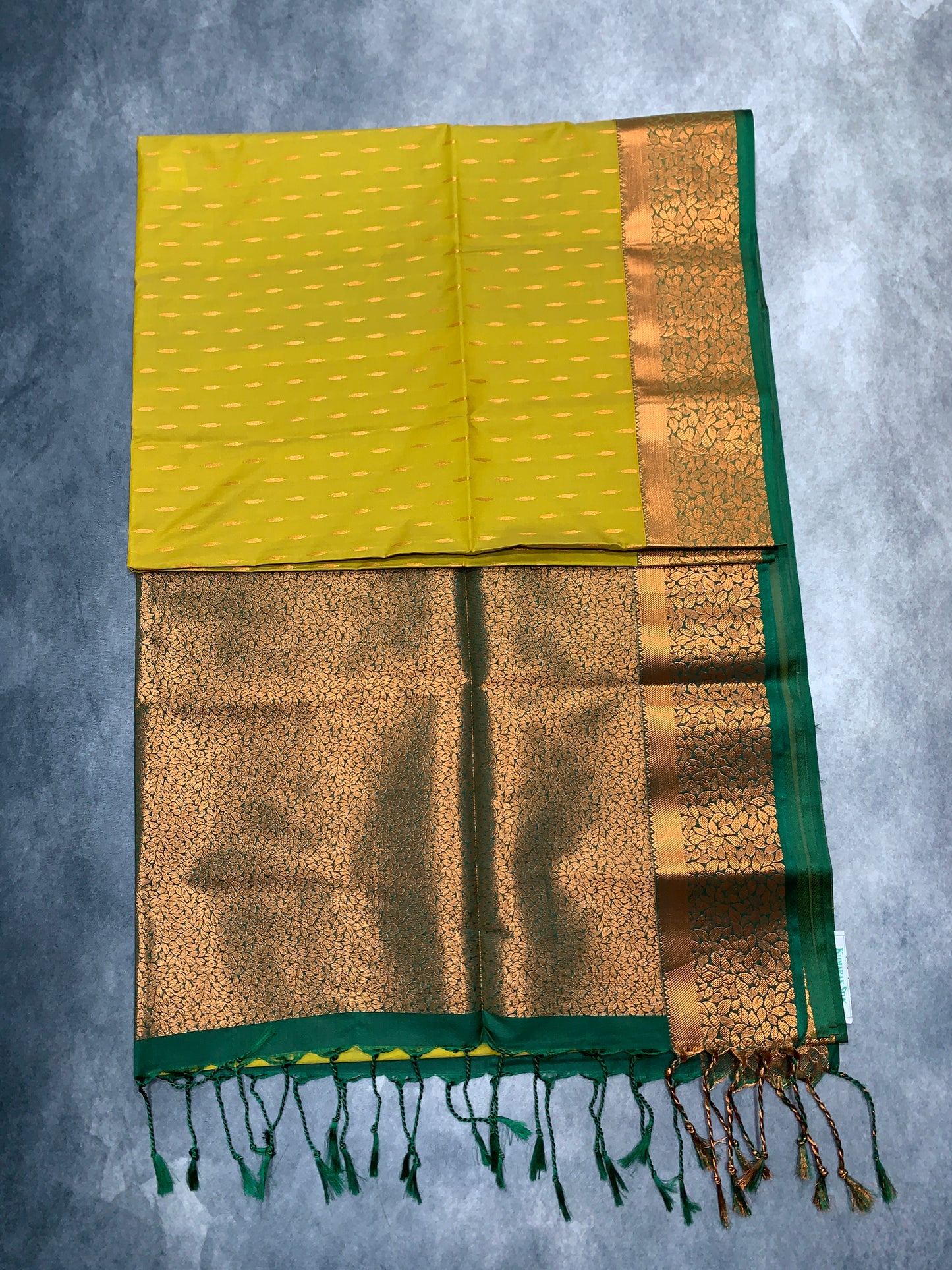 Soft Vegan Silk Saree Lime Green Colour with Green and Copper Border