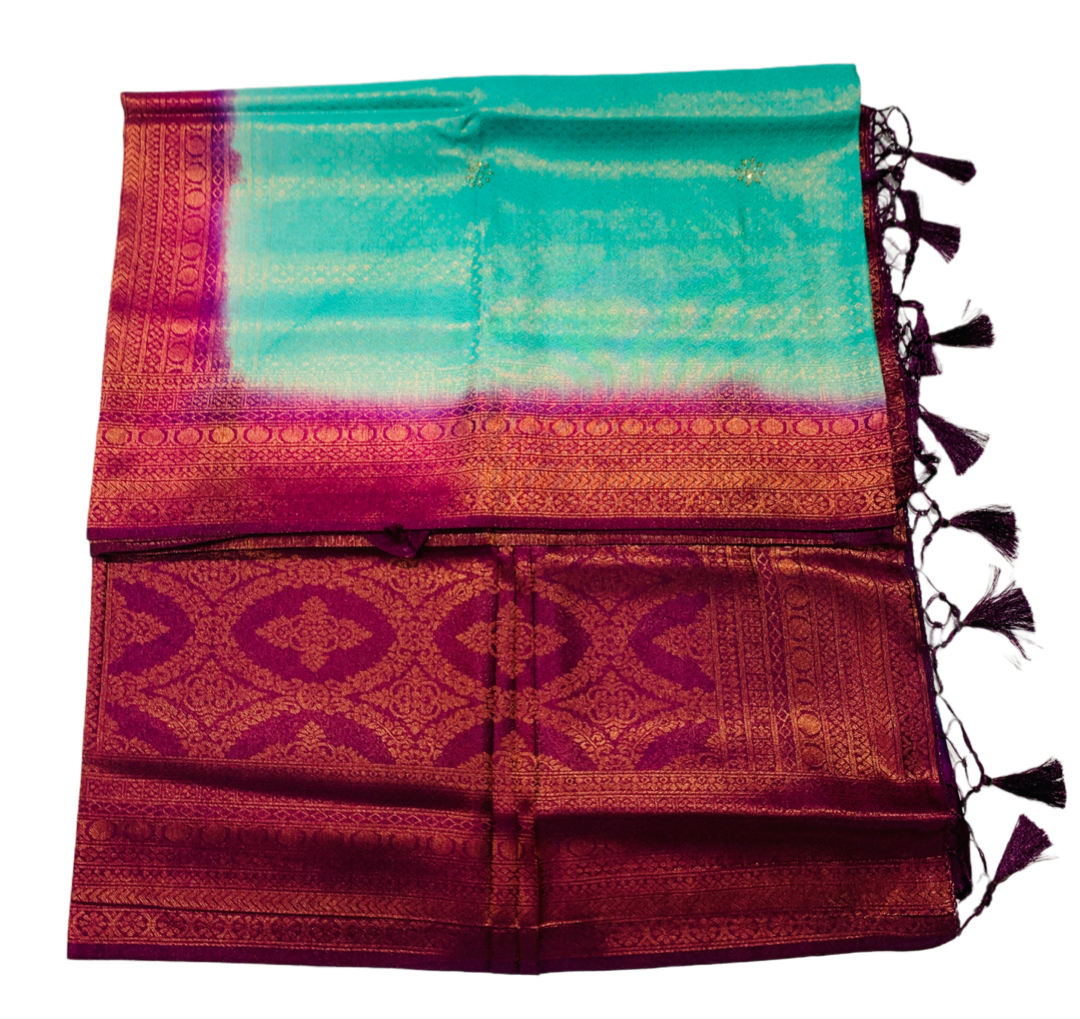 Soft Silk Saree Rama Green Colour with Magenta Pallu