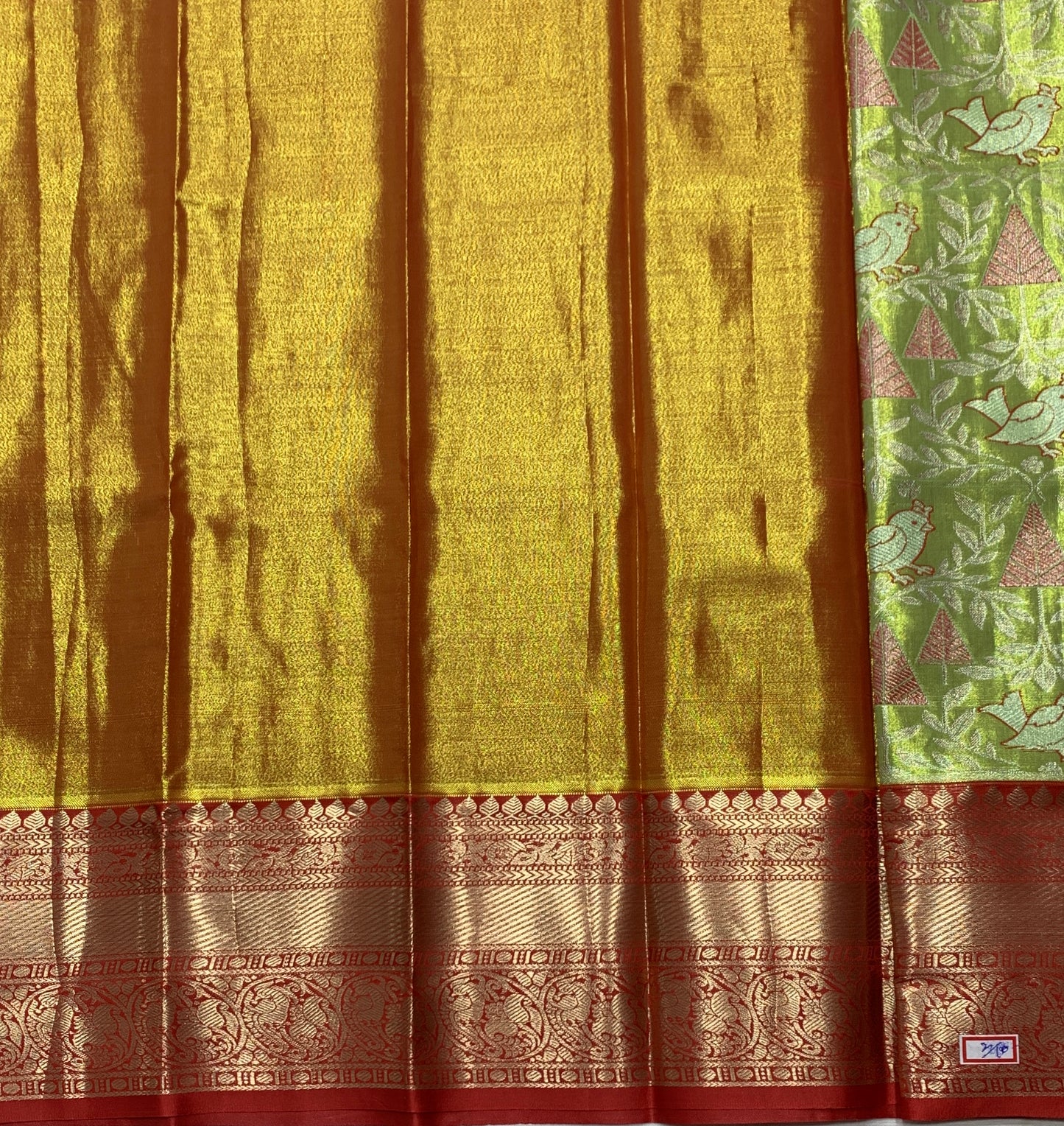 Apple Green Shade Vegan Silk Kids Pattu Pavadai with Contrast Border for Newborn to 2 Years
