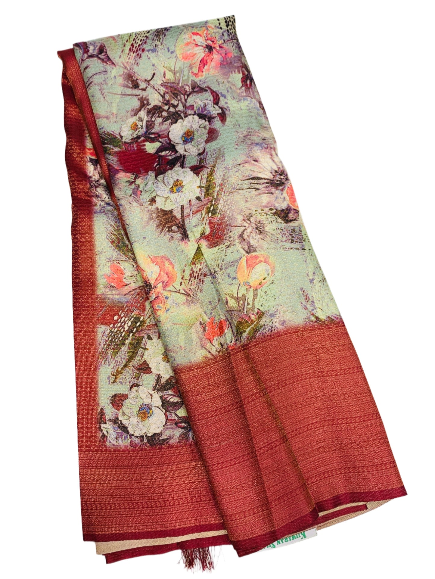 Digital Print Silk Saree Maroon Colour with Floral Pattern