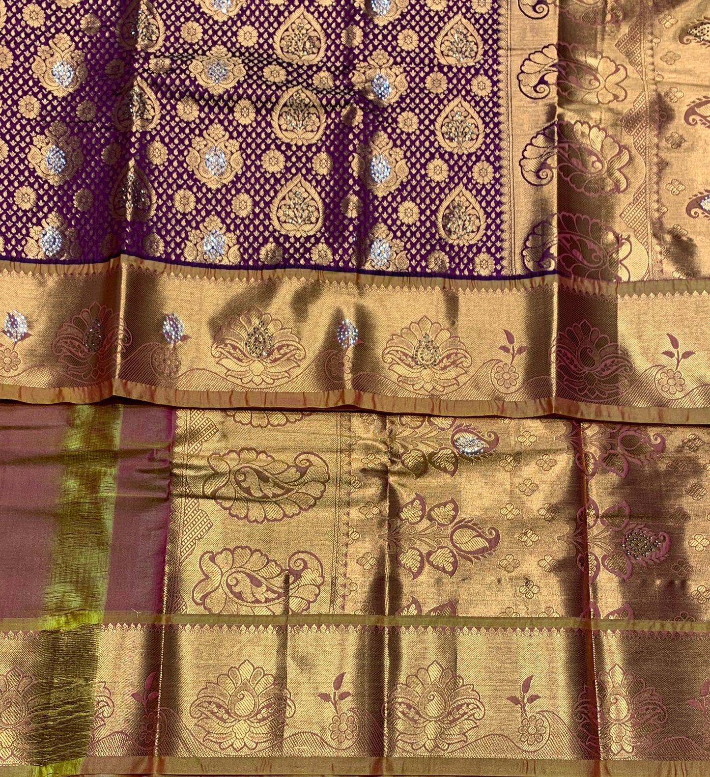 Vegan Silk Saree Maroon Colour with Copper and Golden Yellow Border