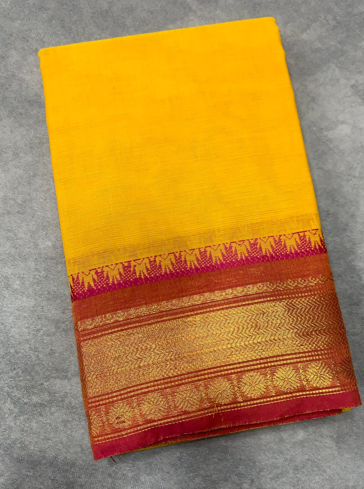Chettinad Cotton Saree Yellow Colour with Light Brown Border