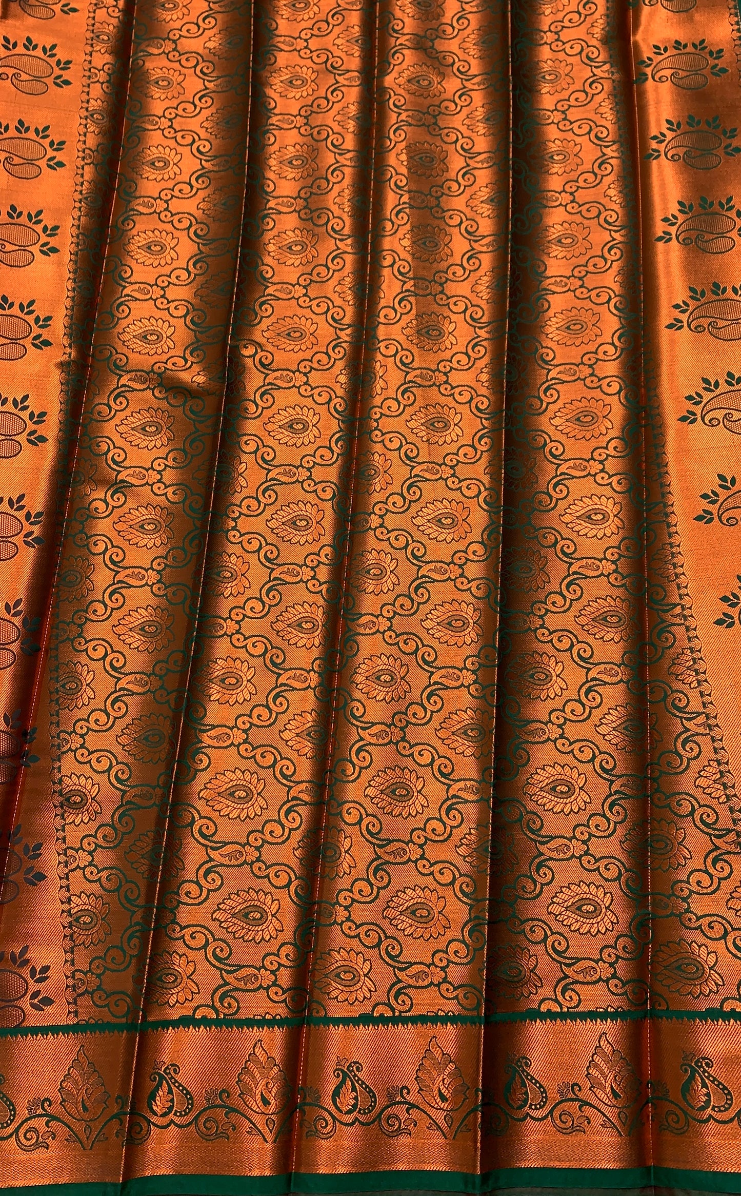 Vegan Silk Saree Maroon Colour with Copper and Green Border