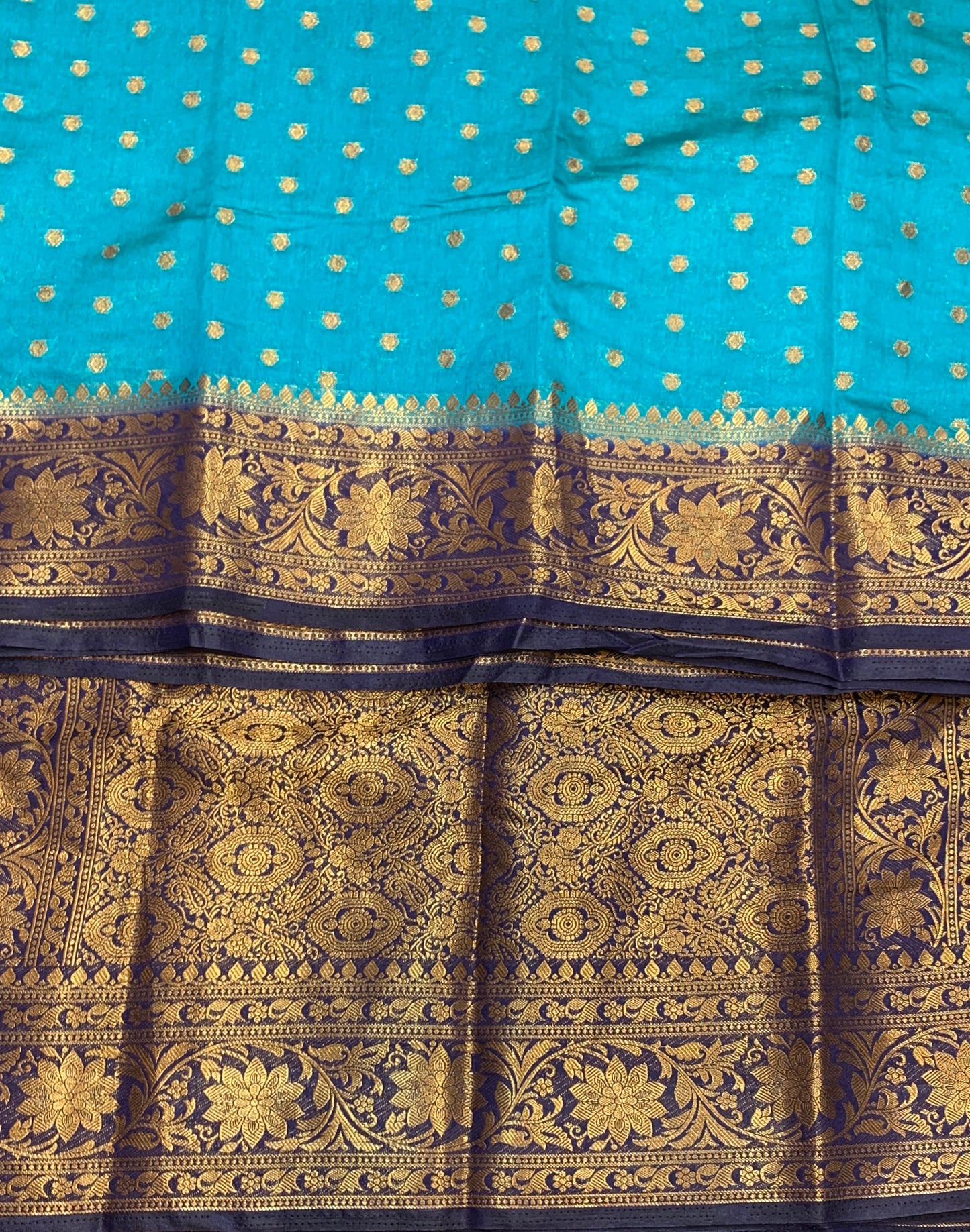 Crepe Saree Sky Blue Colour with Navy Blue Border