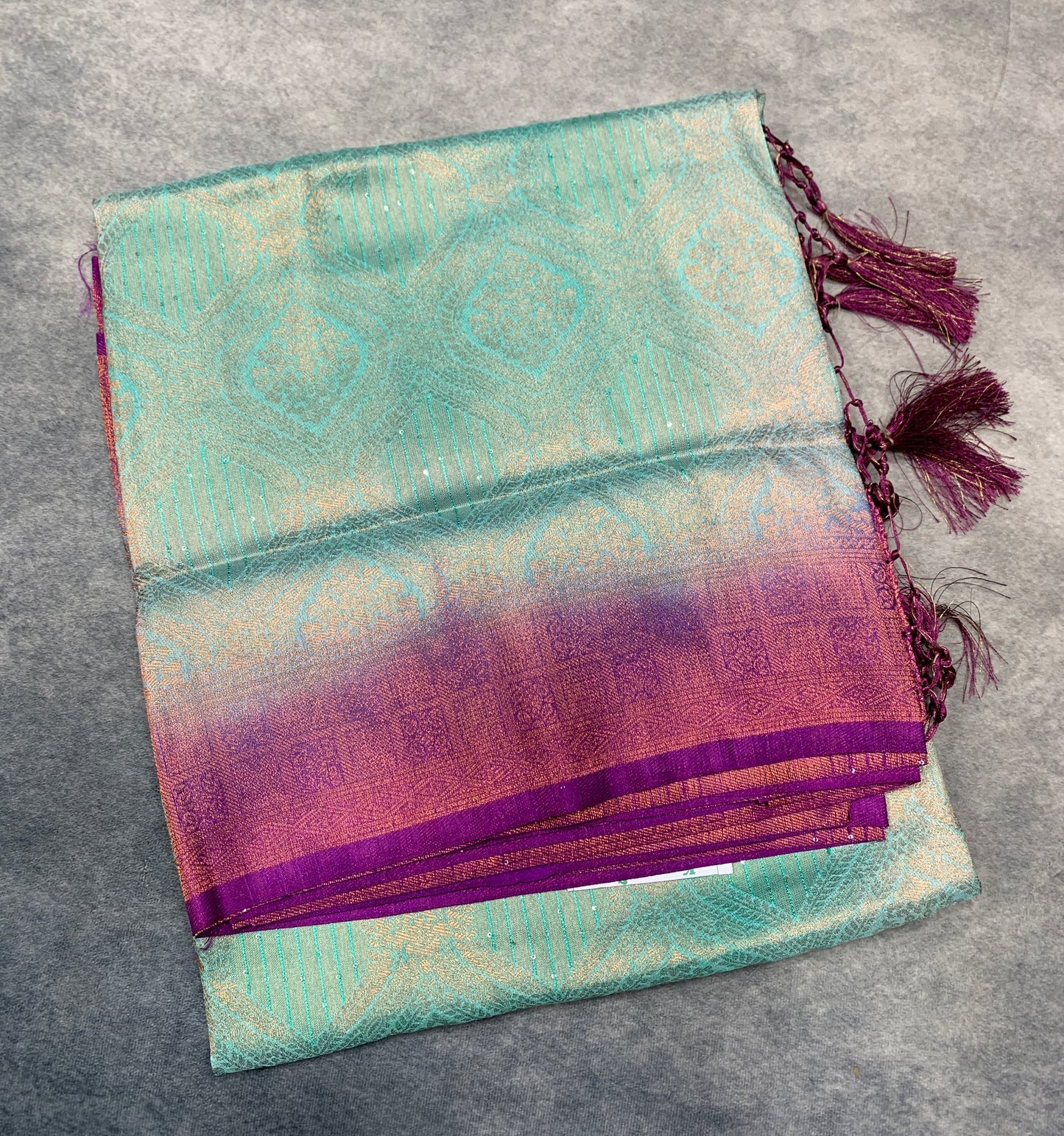 Soft Silk Saree Light Sapphire Colour and Stone Work with Magenta Colour Pallu