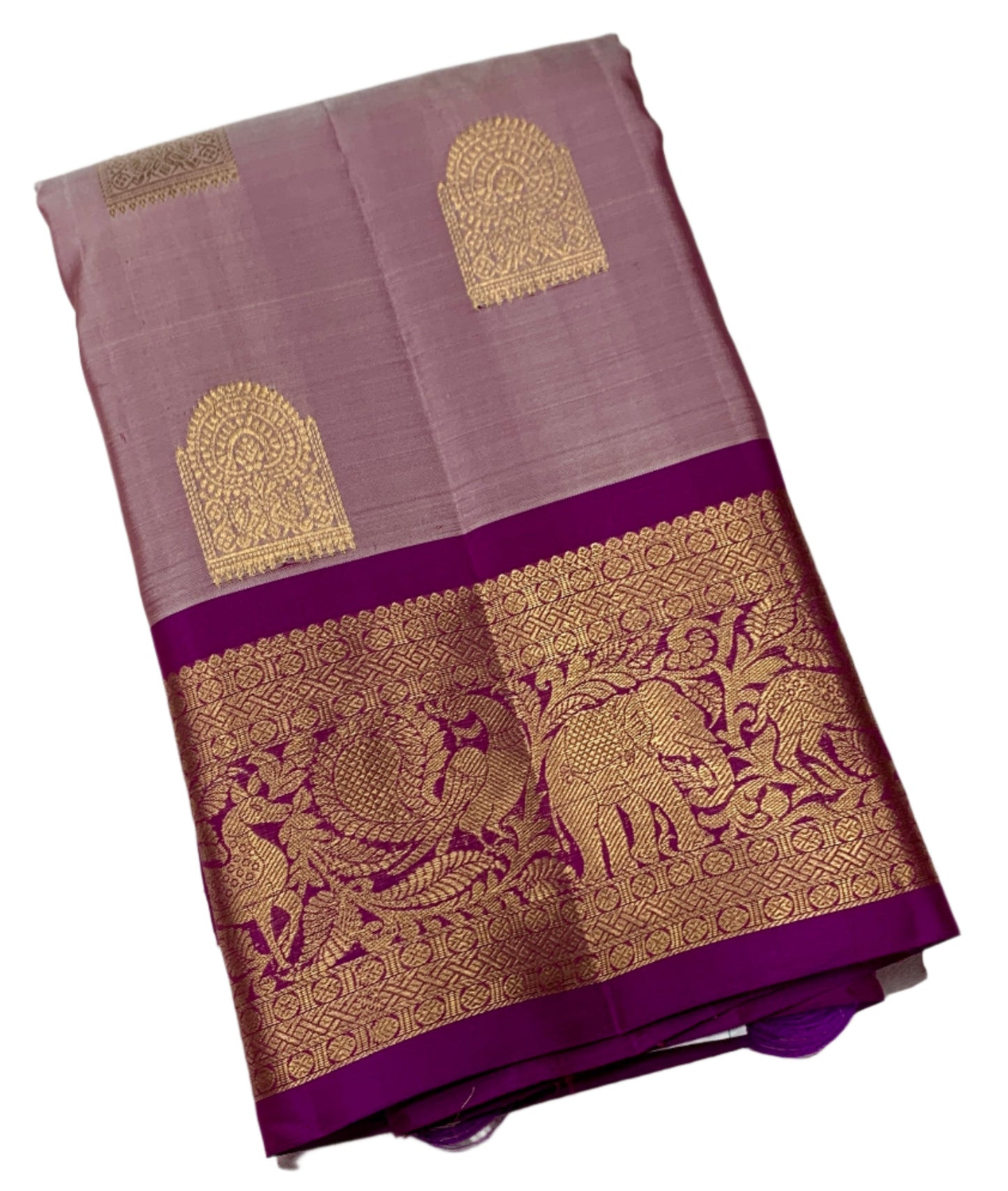 Pure Kanchipuram Silk Onion Pink Colour with Purple Border